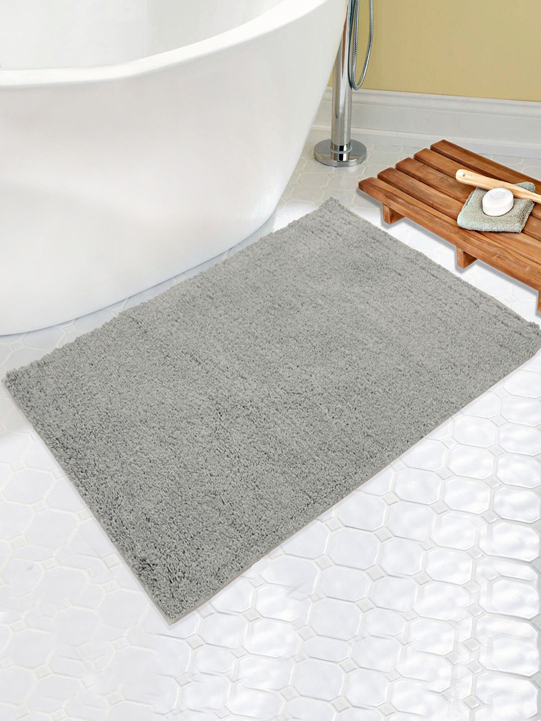 Saral Home Grey Solid Anti-Skid Bath Rug Price in India