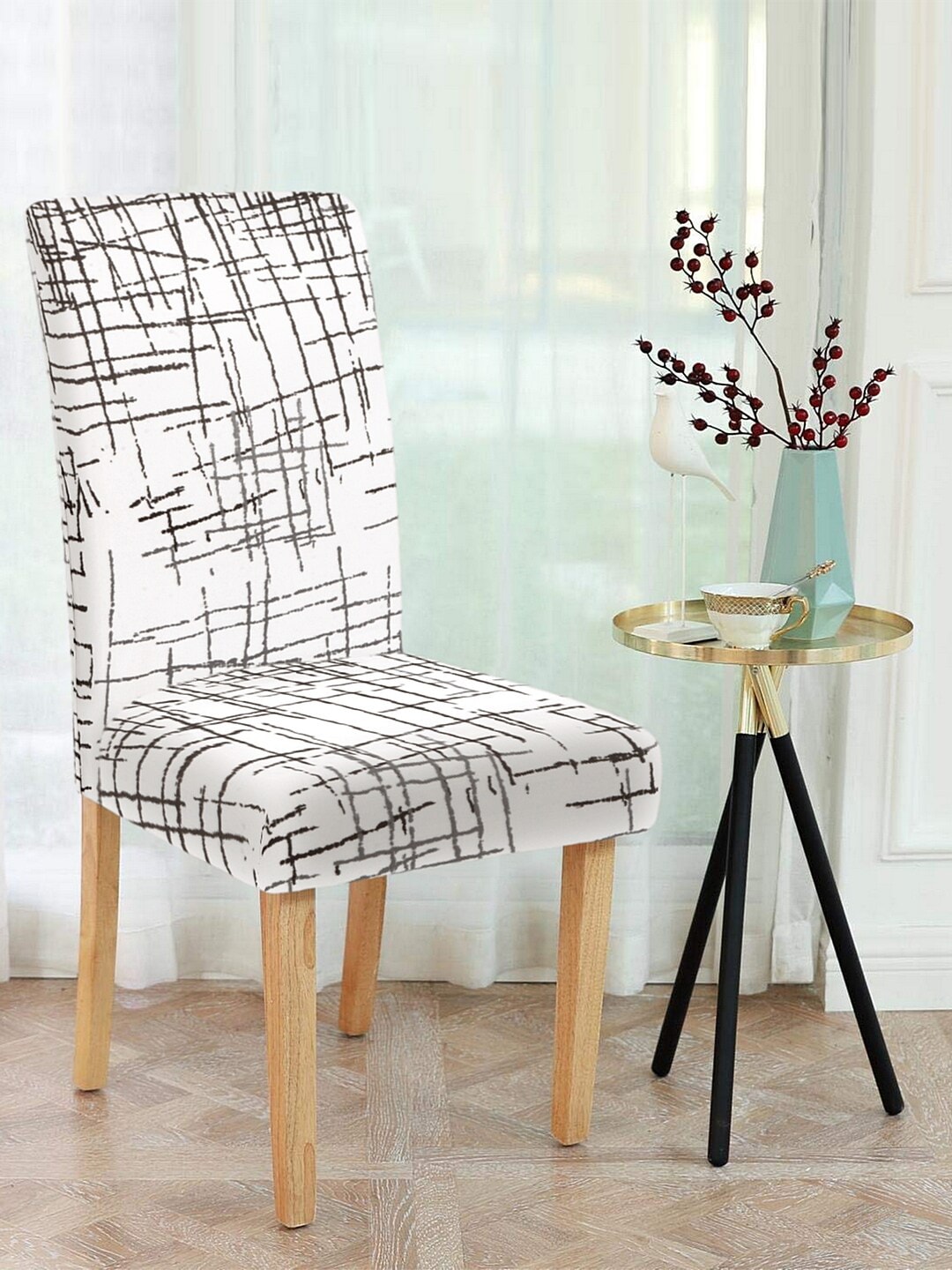 Cortina White & Black Printed Chair Cover Price in India