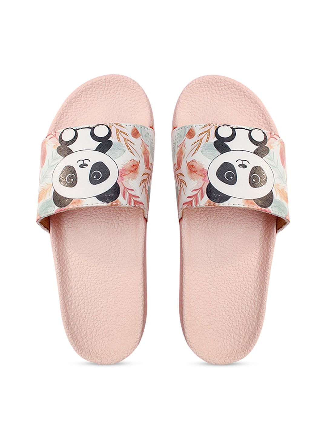 FREECO Women Beige & White Printed Sliders Price in India