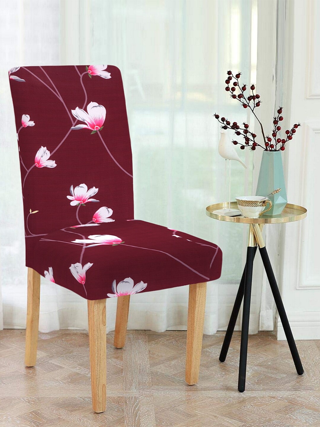 Cortina Set of 6 Maroon & White Printed Chair Covers Price in India