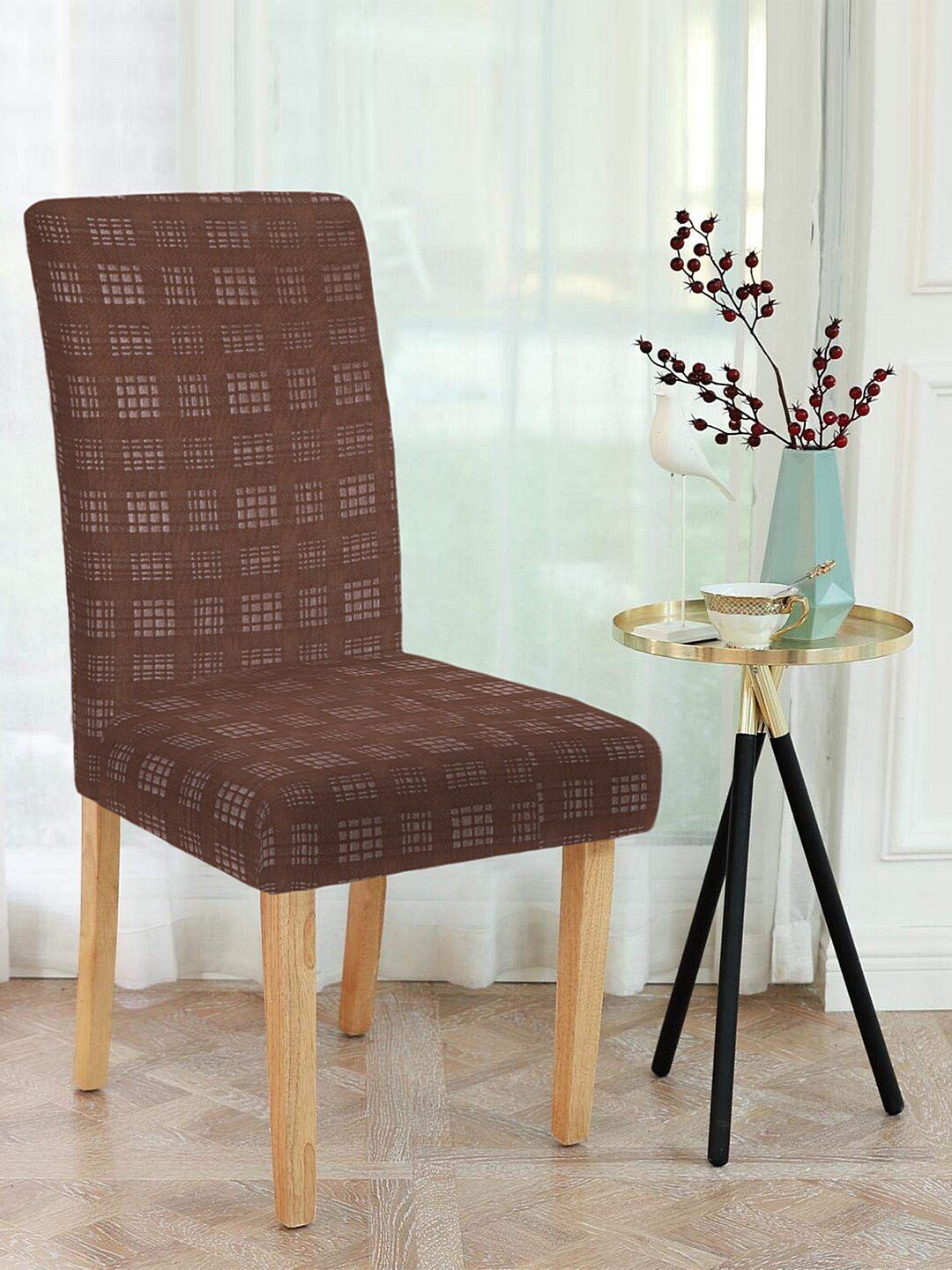Cortina Set Of 6 Brown Printed Chair Covers Price in India