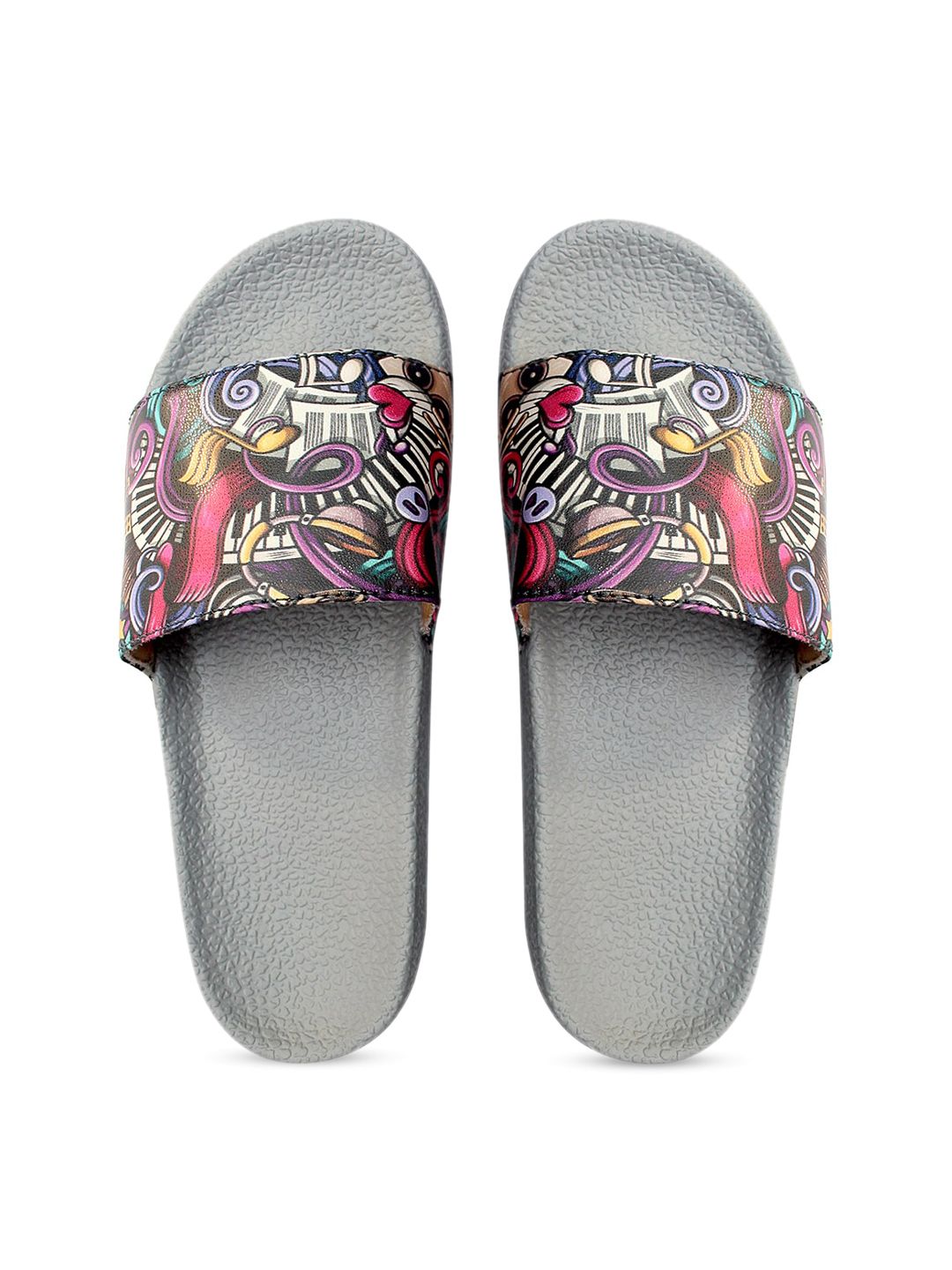 FREECO Women Grey Printed Sliders Price in India