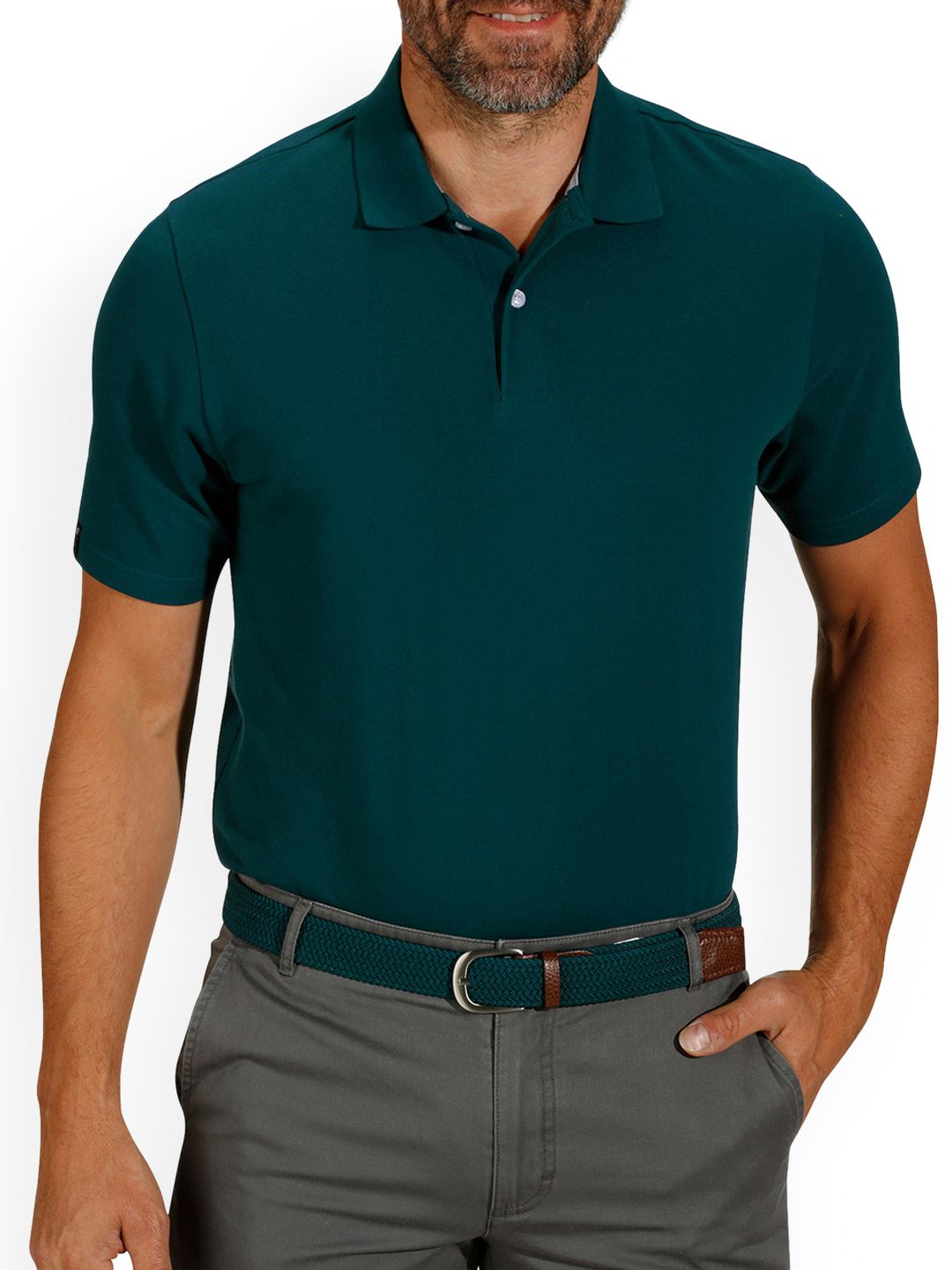 Inesis By Decathlon Men Green Solid Polo Collar T-shirt