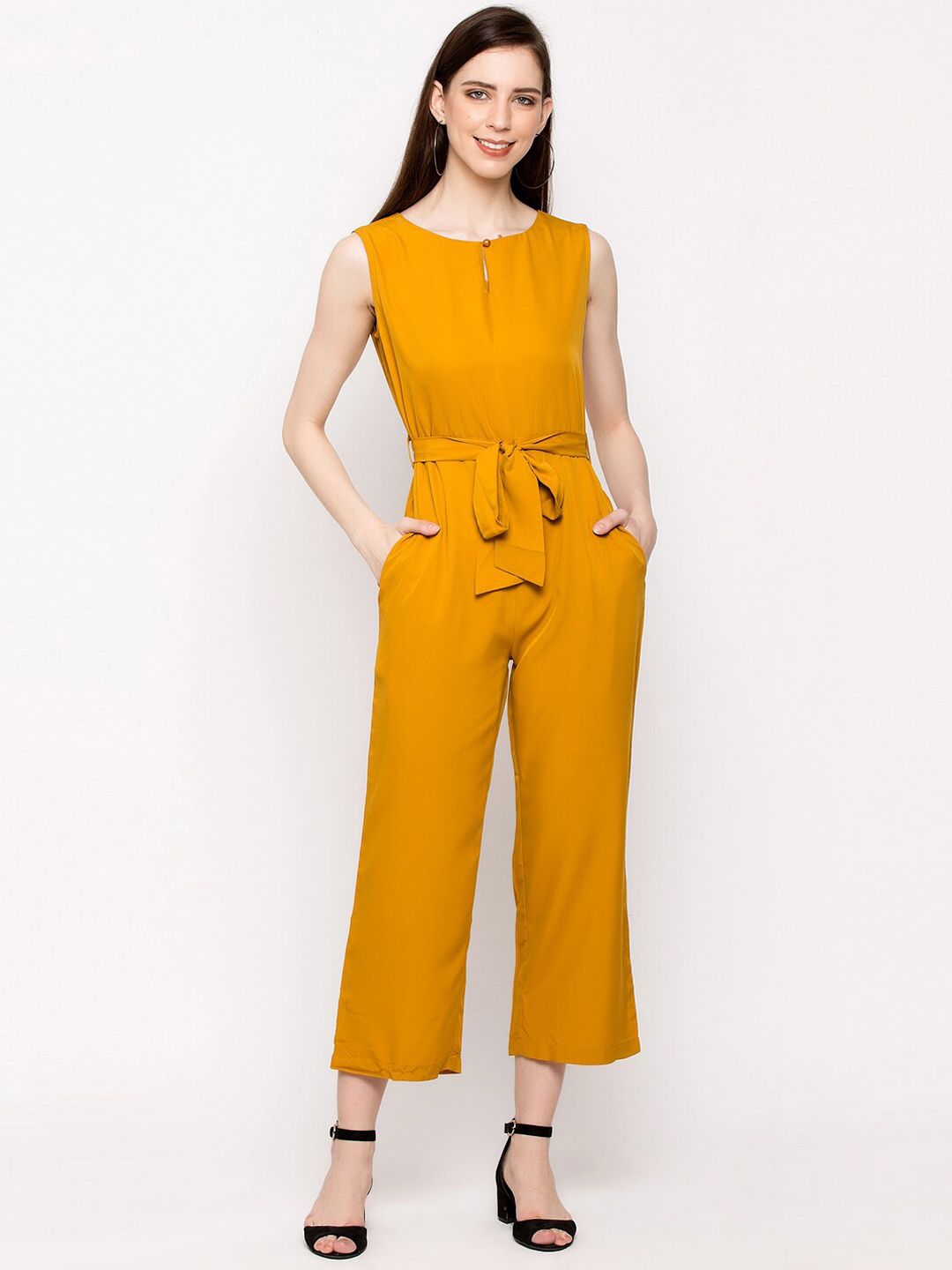 Slenor Women Yellow Solid Basic Jumpsuit Price in India