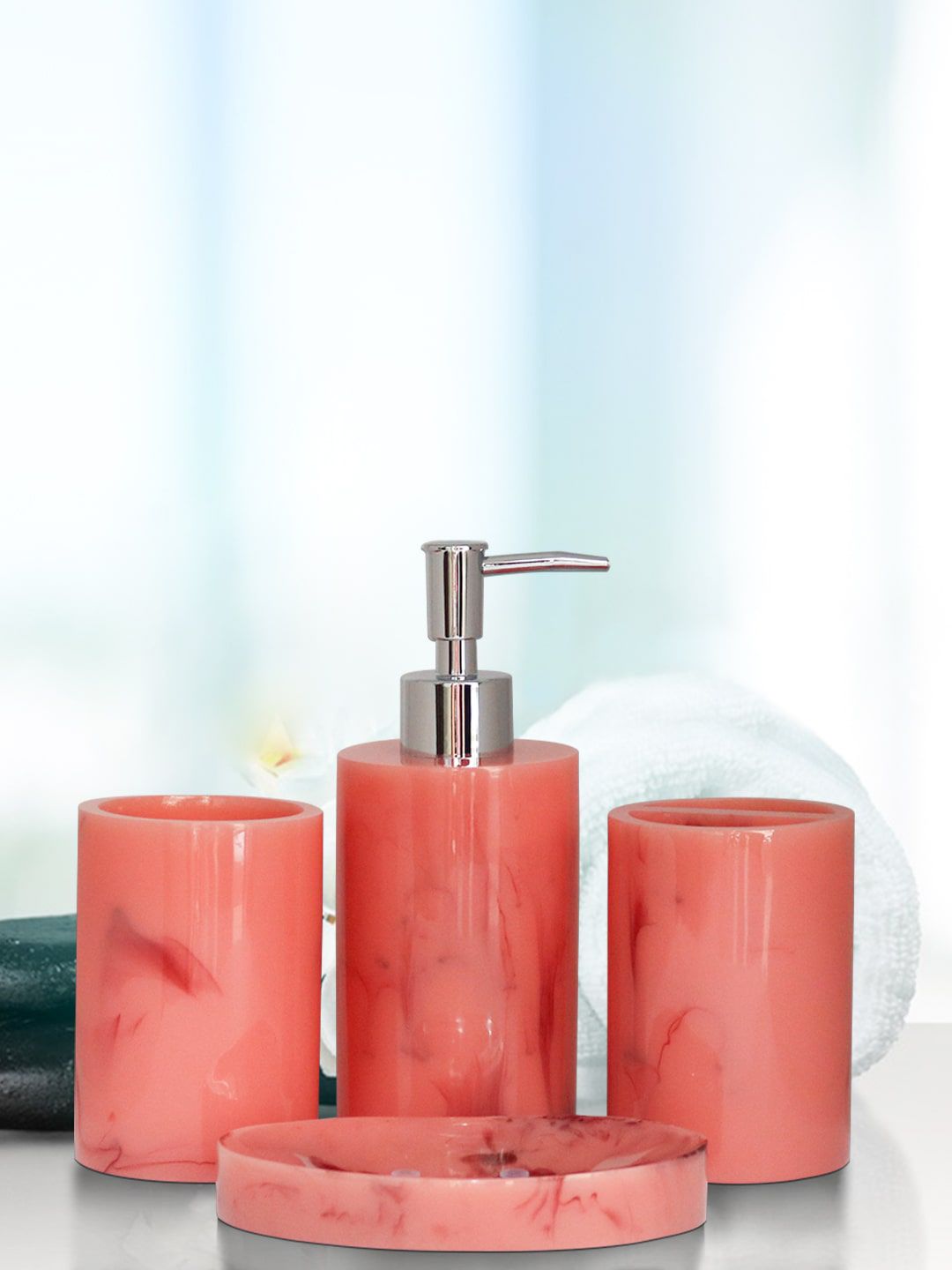 Shresmo Set Of 4 Pink Polyresin Bathroom Set Price in India