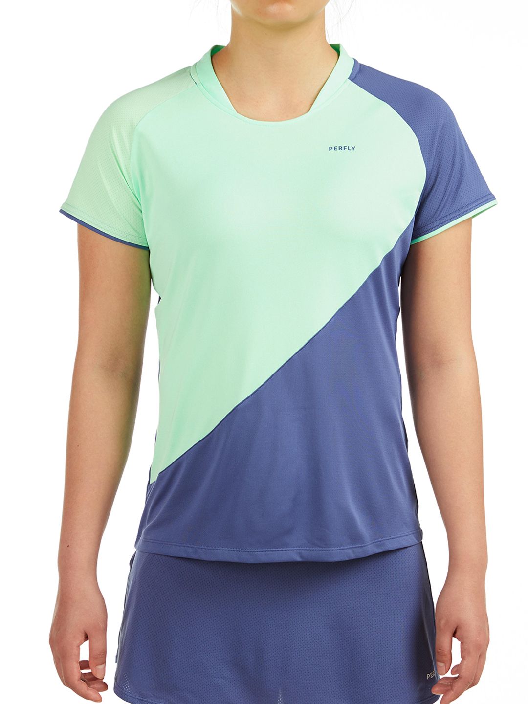 PERFLY By Decathlon Women Green Colourblocked Round Neck T-shirt