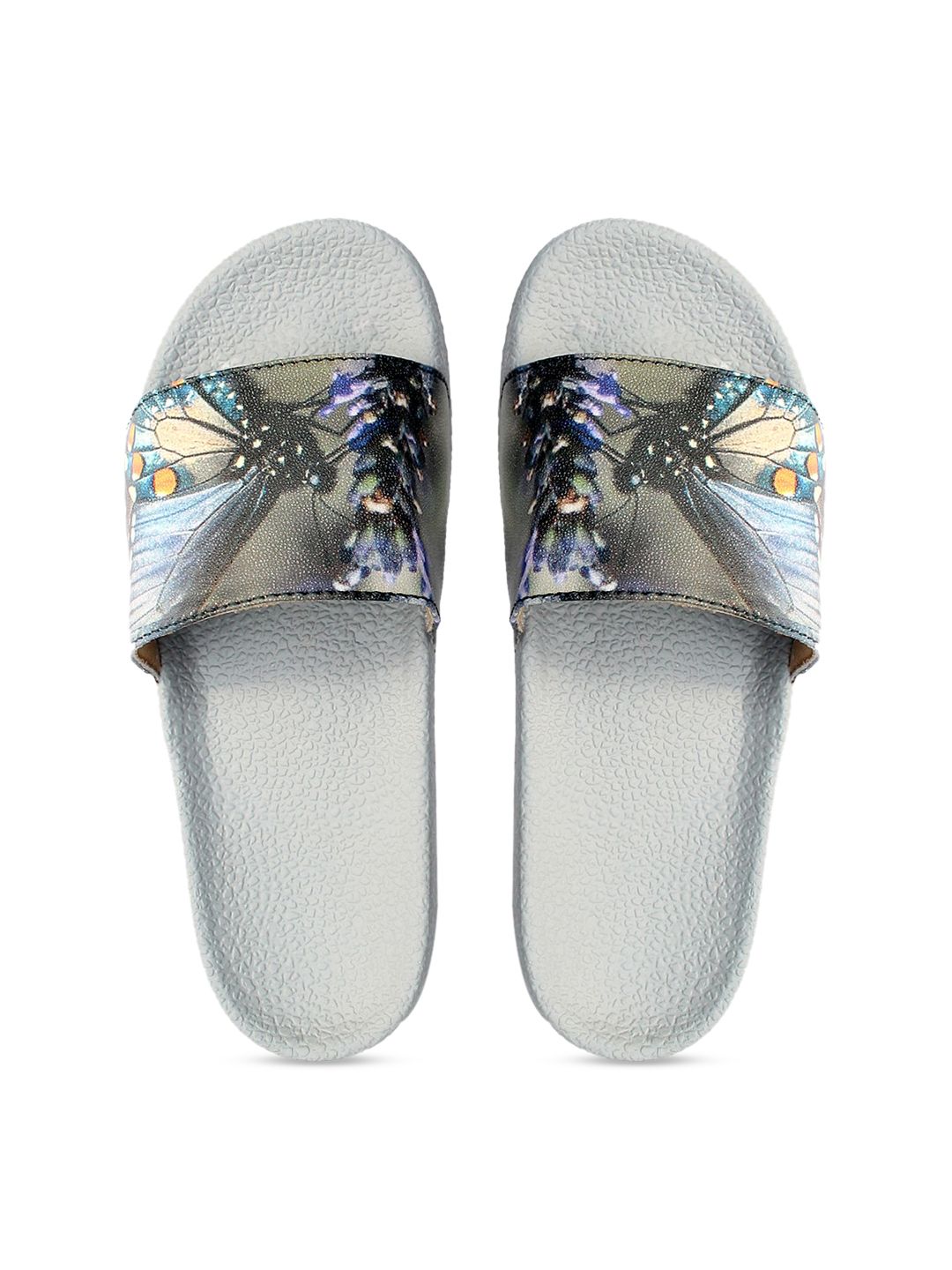 FREECO Women Grey Butterfly Printed Sliders Price in India