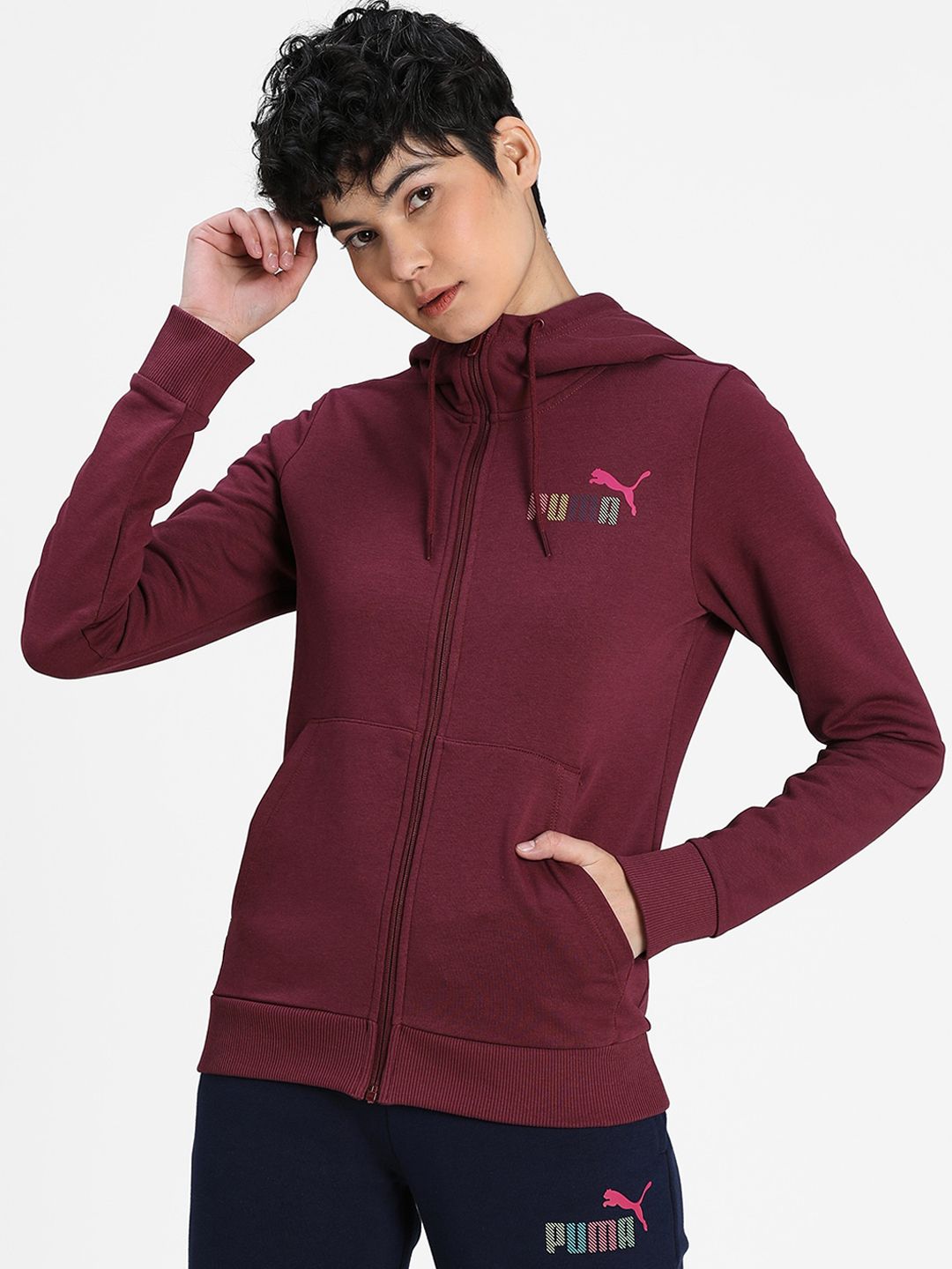 Puma Women Burgundy Solid Sporty Ws Sweat Hooded Jacket 3 Price in India