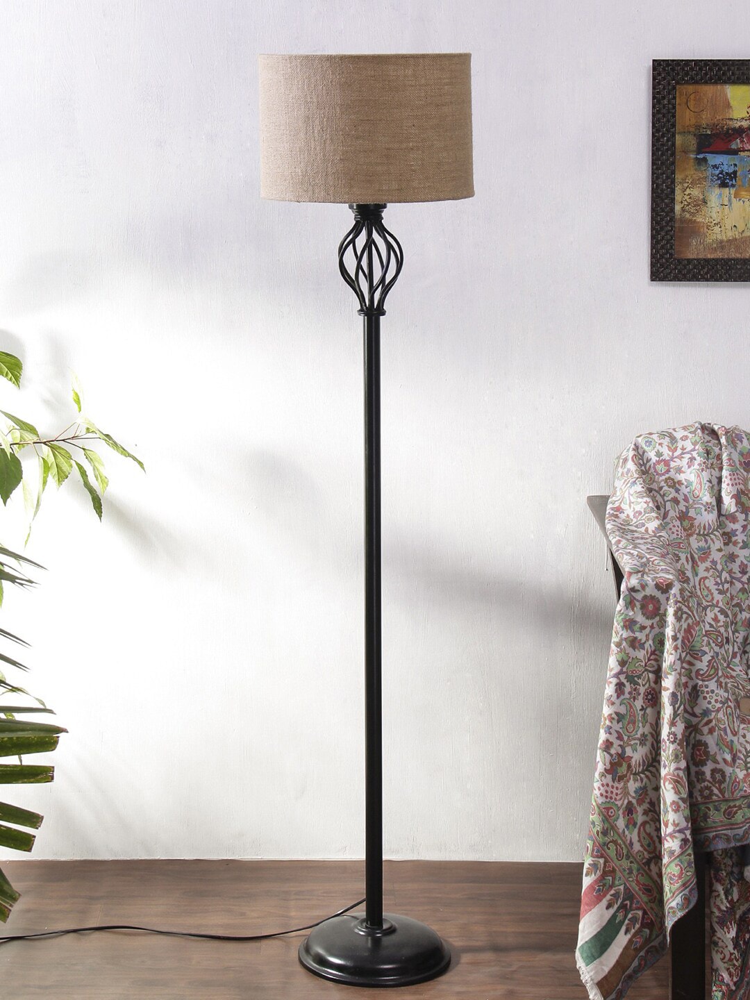 Devansh Beige & Black Solid Traditional Club Lamp Price in India