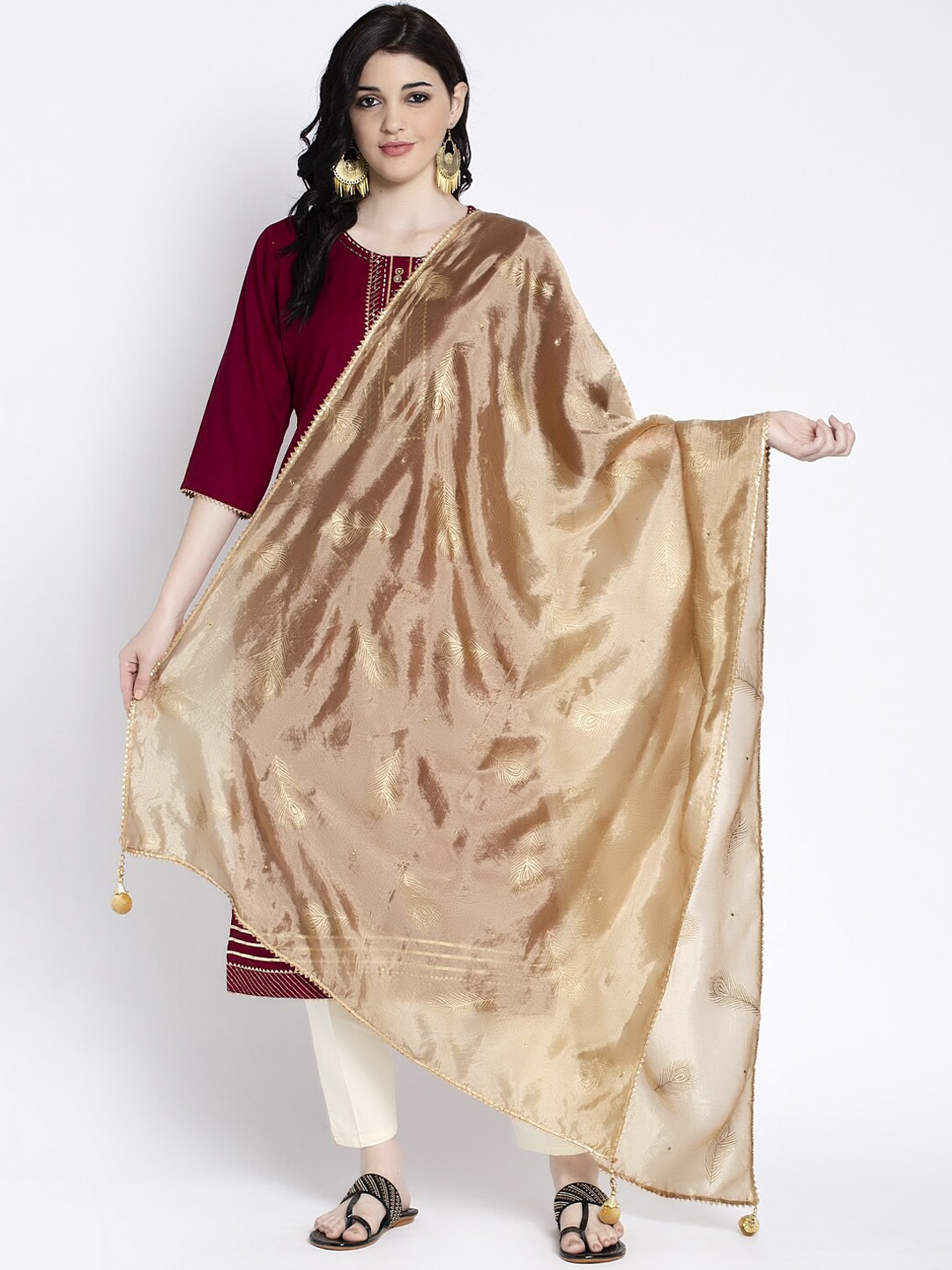 Clora Creation Women Beige Printed Silk Dupatta Price in India
