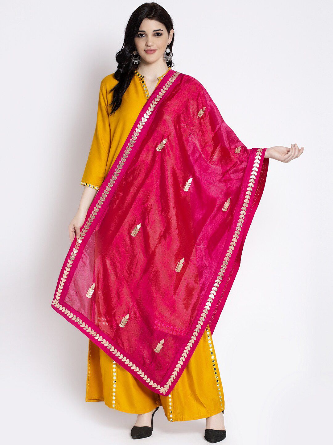 Clora Creation Women Magenta & Gold-Coloured Appliqued Dupatta Price in India