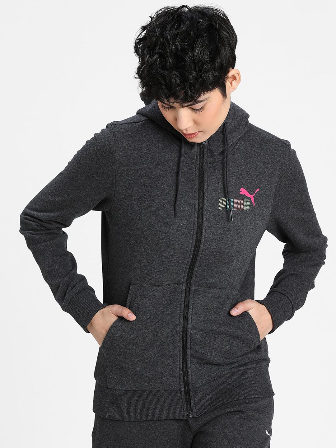 Puma Women Grey Solid Hooded Sporty Jacket Price in India