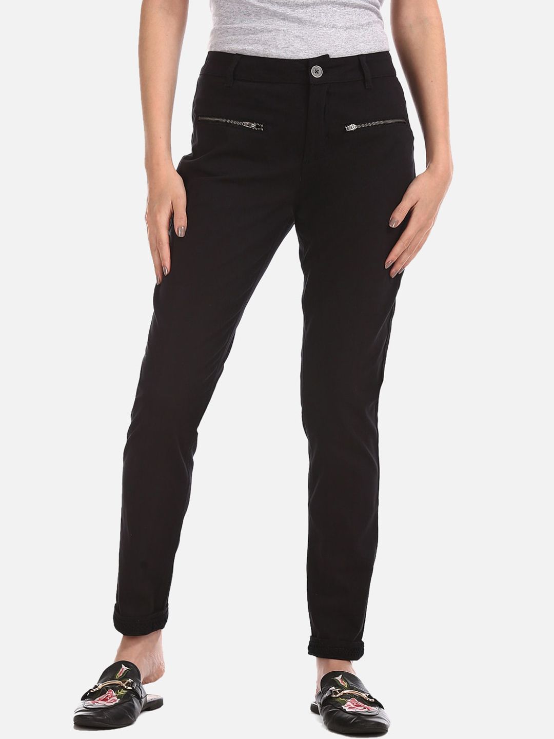 Cherokee Women Black Solid Regular Fit Trousers Price in India