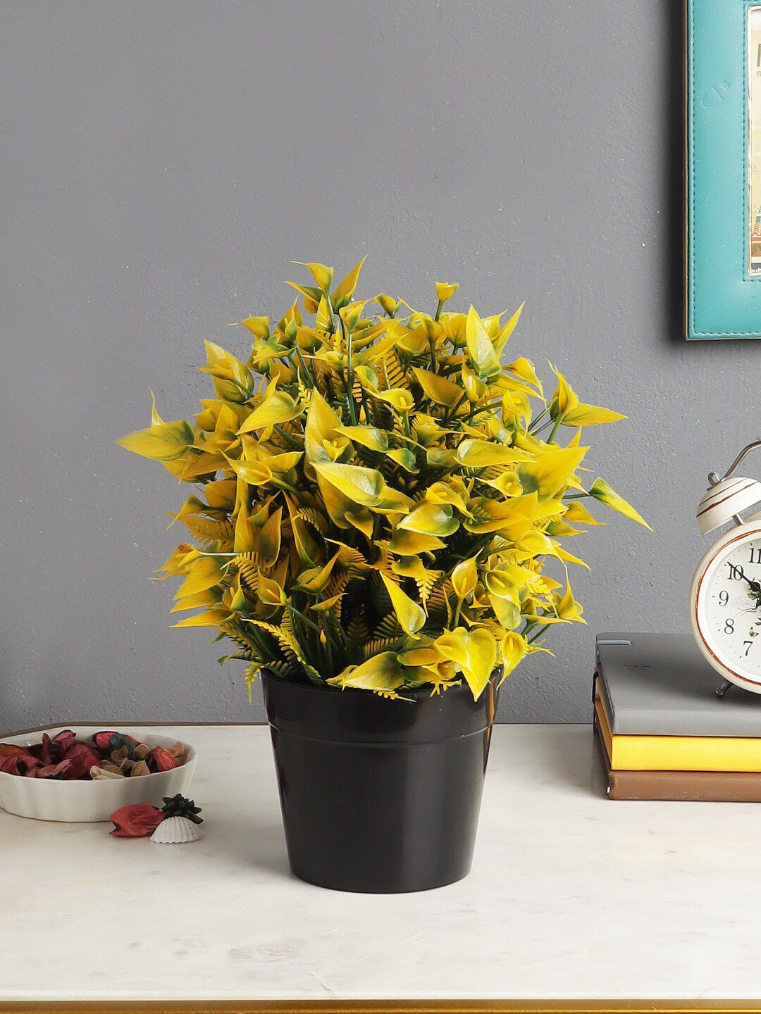 FOLIYAJ Yellow & Green Artificial Plant With Black Pot Price in India