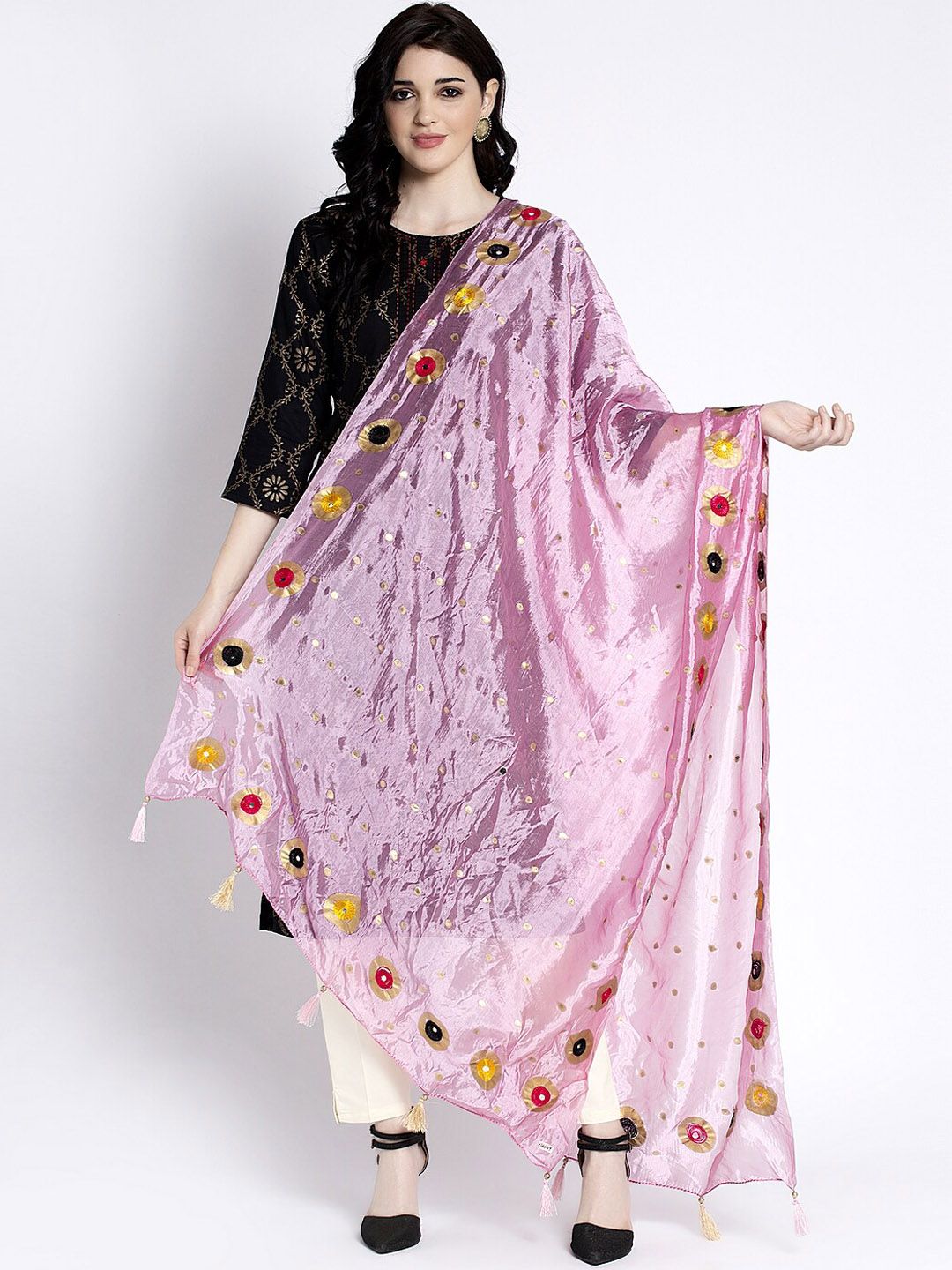 Clora Creation Women Pink & Gold-Coloured Printed Dupatta