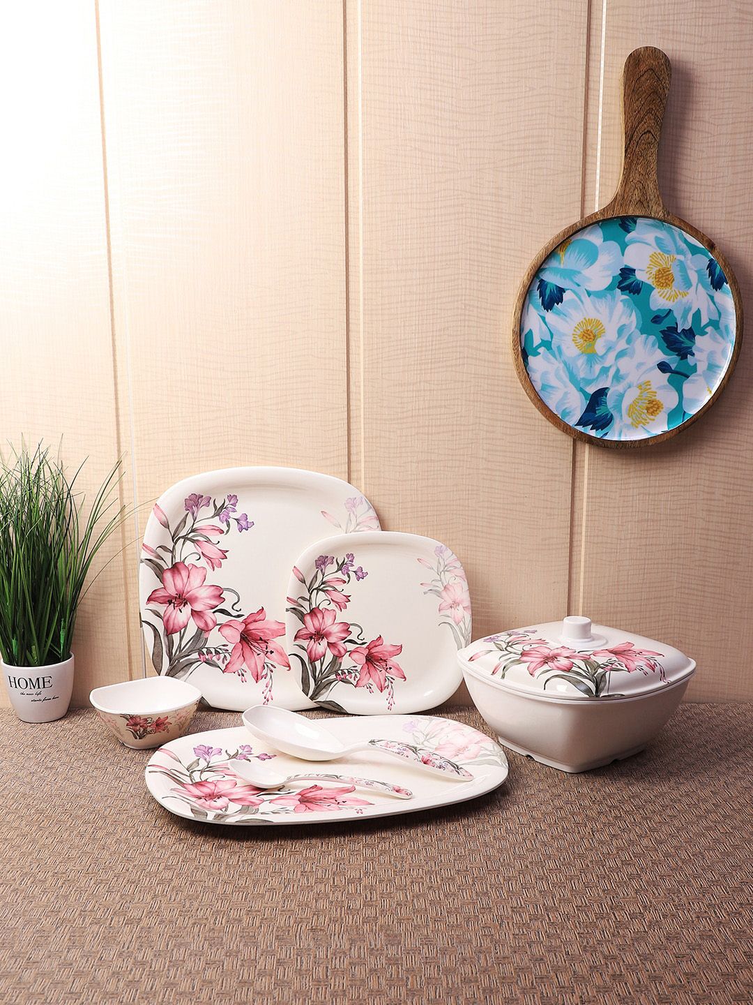 CDI White & Pink Floral Print 40 Pcs Melamine Dinner Set Price in India