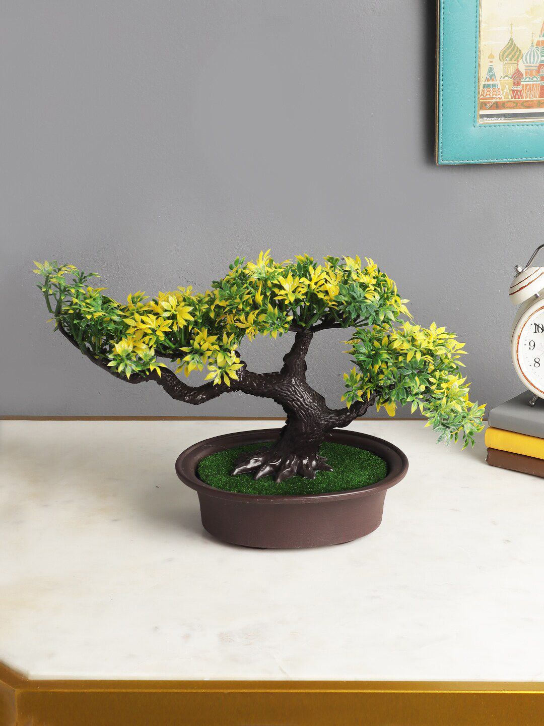 FOLIYAJ Yellow & Brown Artificial Bonsai Tree with Plastic Pot Price in India