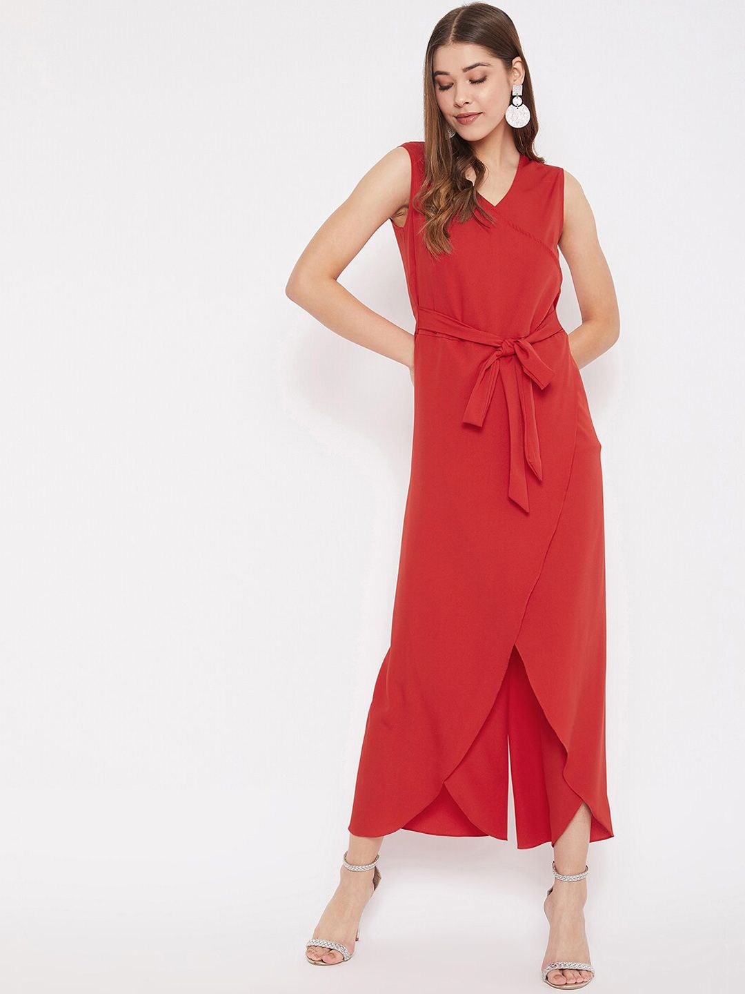 Uptownie Lite Women Red Solid Relaxed-Fit Basic Jumpsuit Price in India