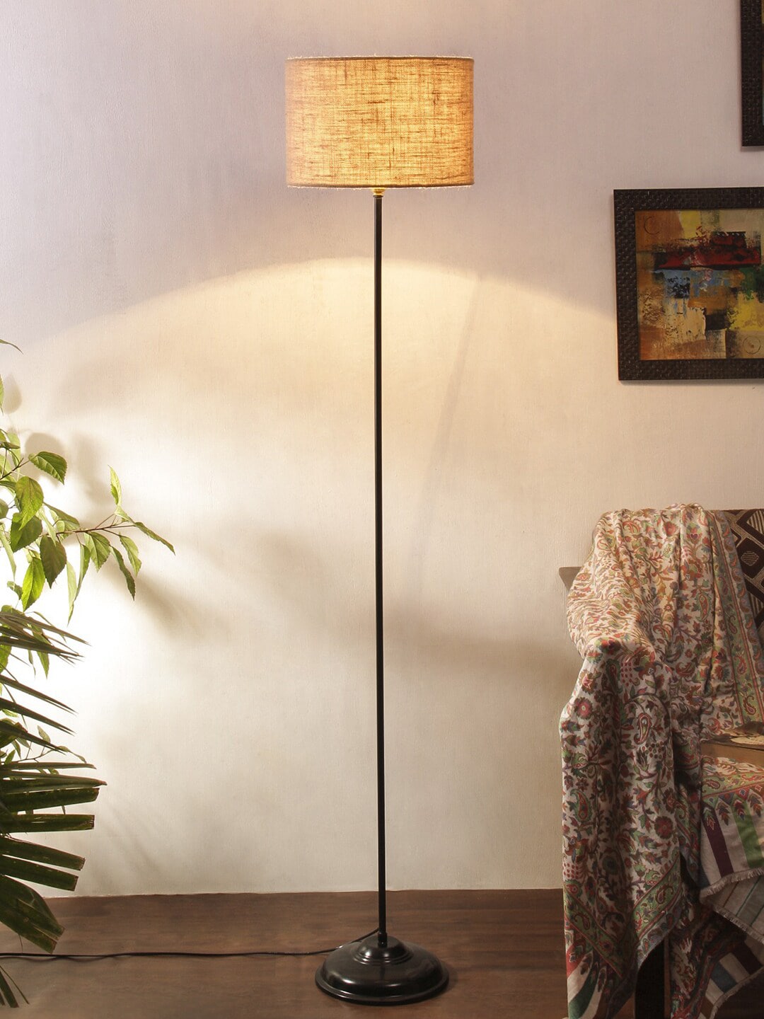 Devansh Beige & Black Solid Club Lamp With Shade Price in India