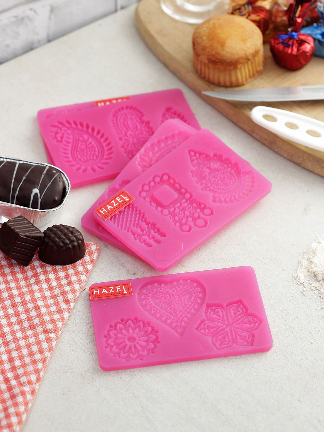 HAZEL Set Of 6 Pink Silicone Fondant Cake Garnishing Decorating Mould Price in India