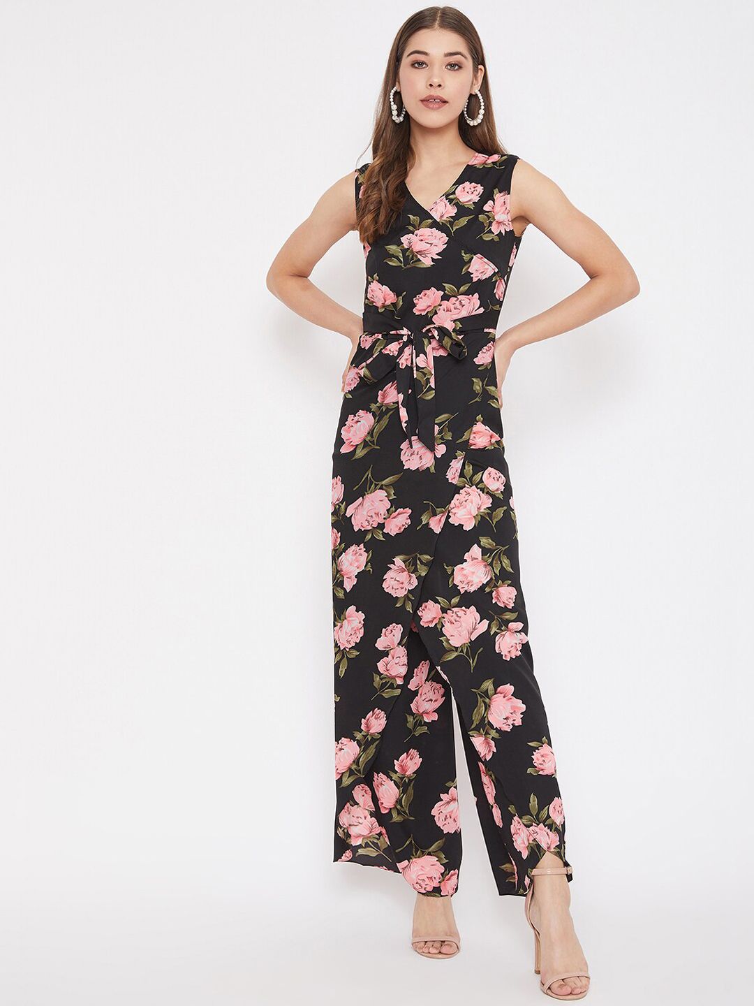 Uptownie Lite Women Black & Pink Printed Jumpsuit Price in India