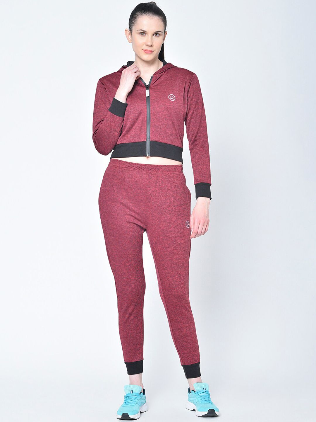 Chkokko Women Maroon & Black Solid Tracksuit Price in India