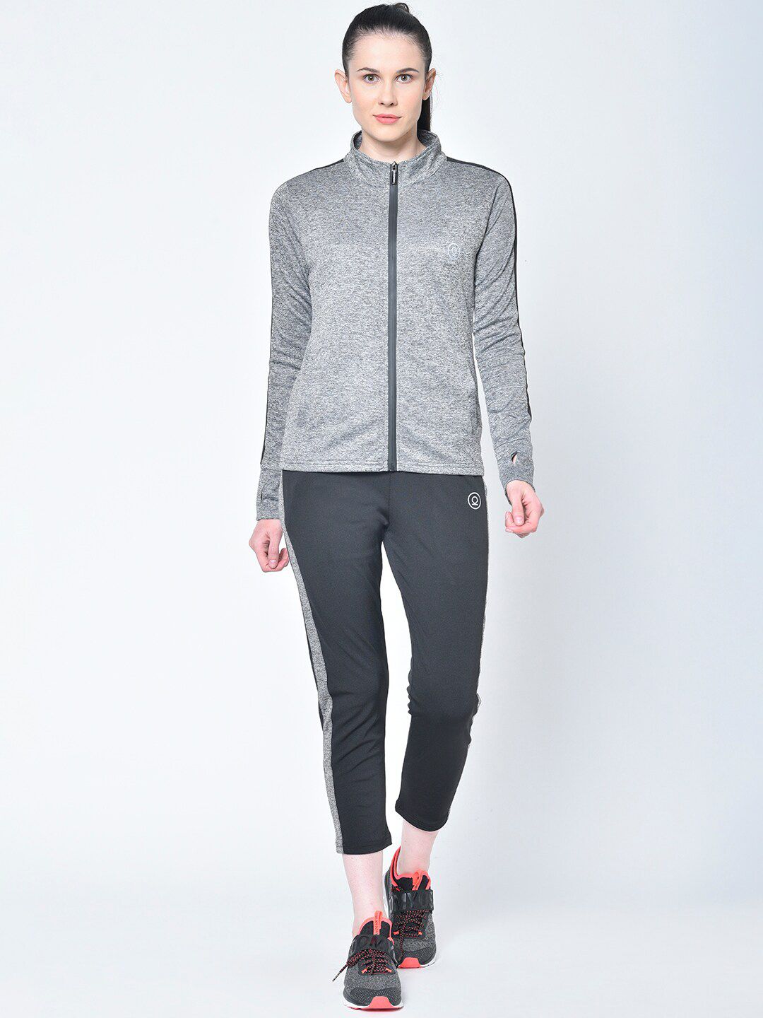 Chkokko Women Grey & Black Solid Tracksuit Price in India