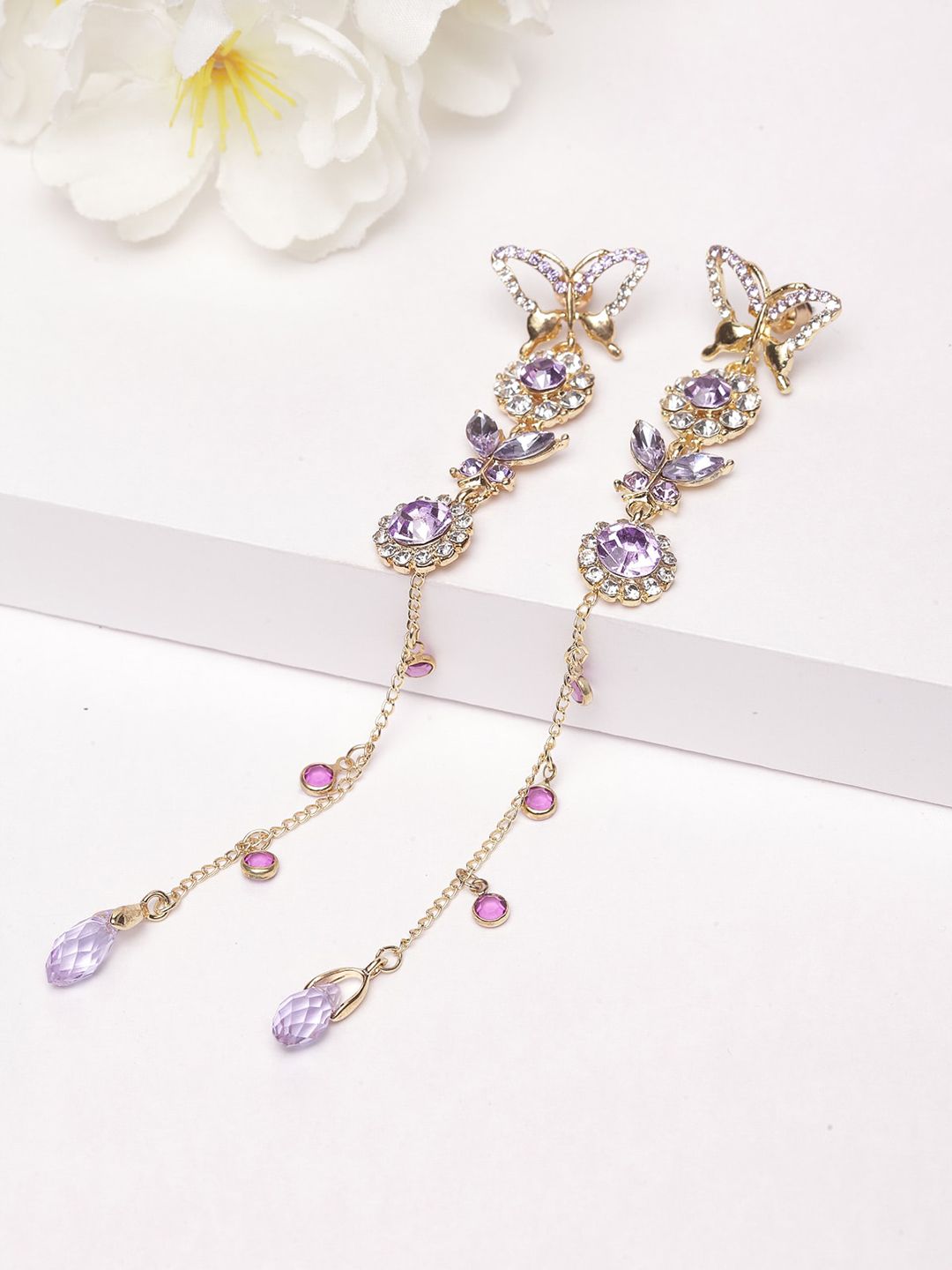 AVANT-GARDE PARIS Lavender  Gold Plated Antique  Contemporary Drop Earrings Price in India