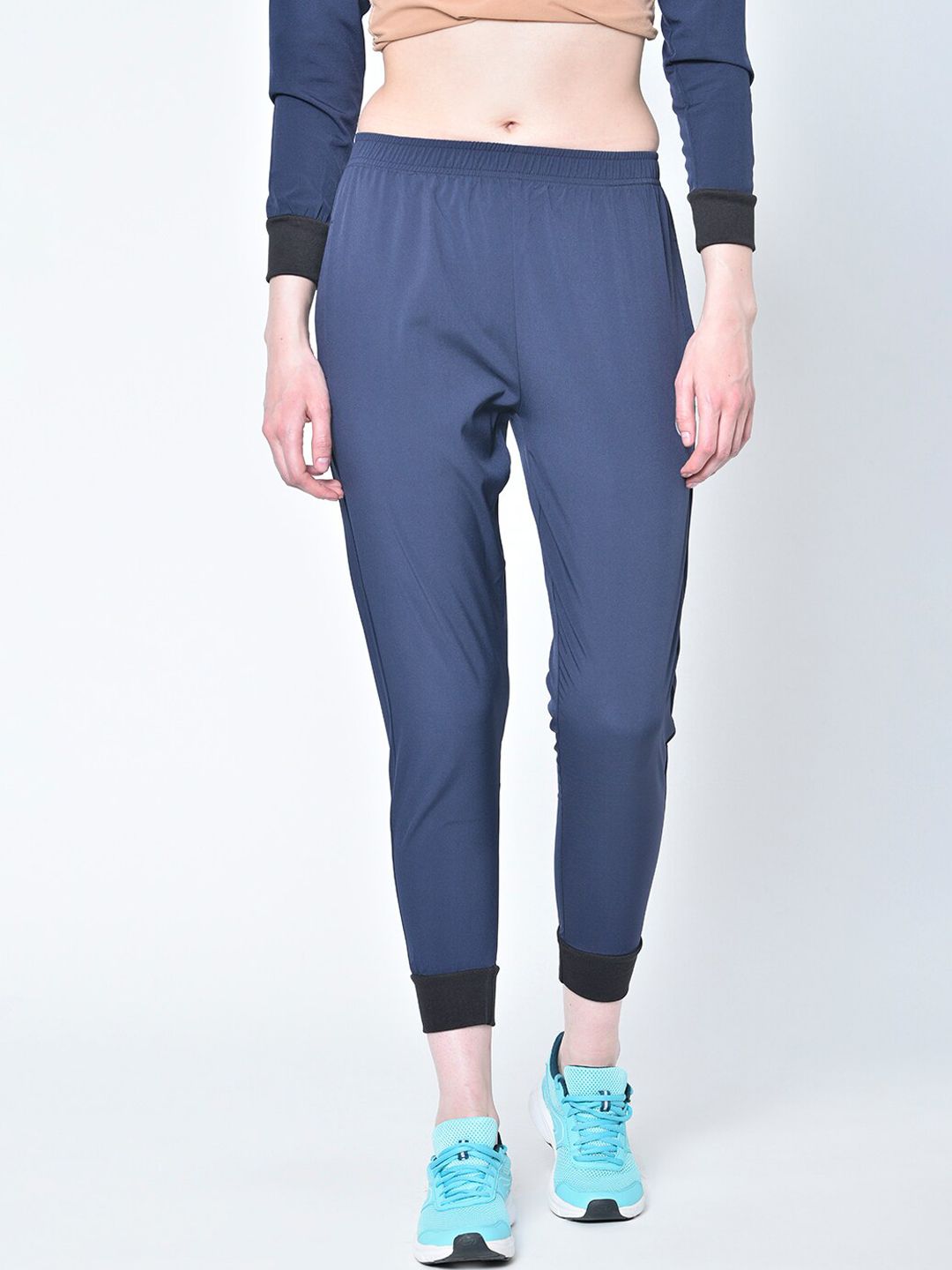 Chkokko Women Navy Blue Solid Slim-Fit Joggers Price in India