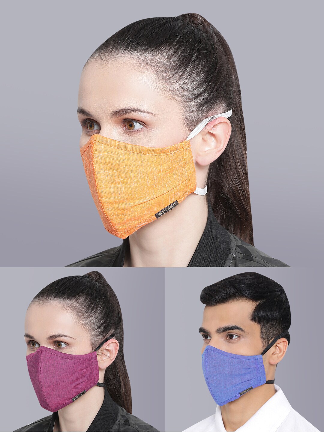 VASTRAMAY Unisex Pack Of 3 Solid Reusable 3-Ply Cloth Masks Price in India