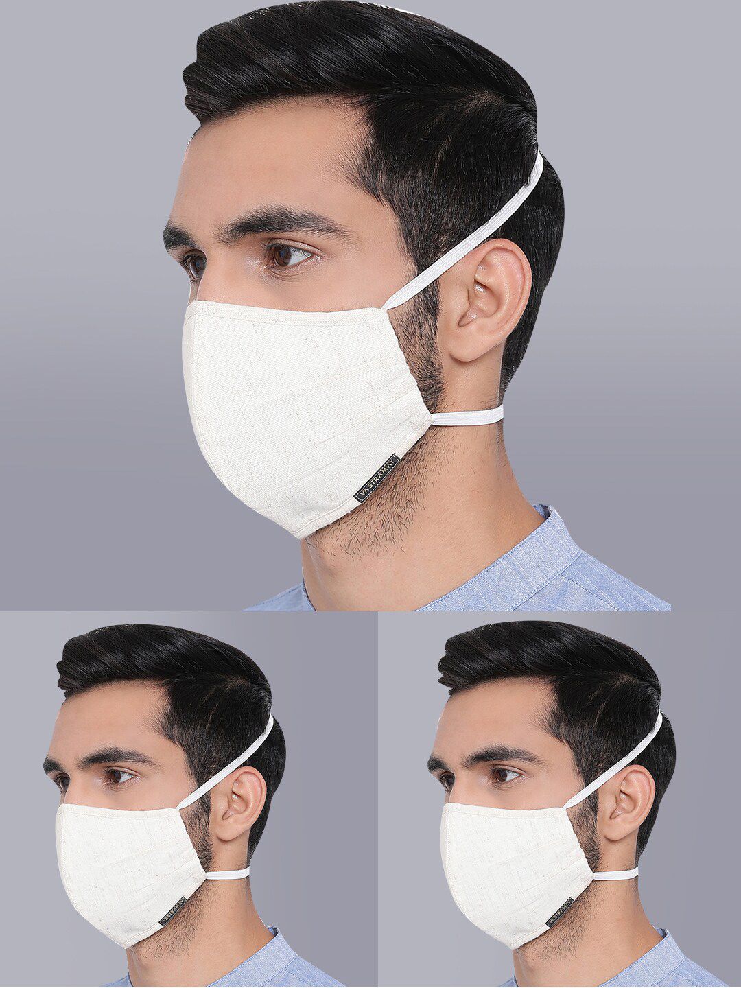 VASTRAMAY Unisex Pack Of 3 White 3-Ply Reusable Outdoor Face Mask Price in India