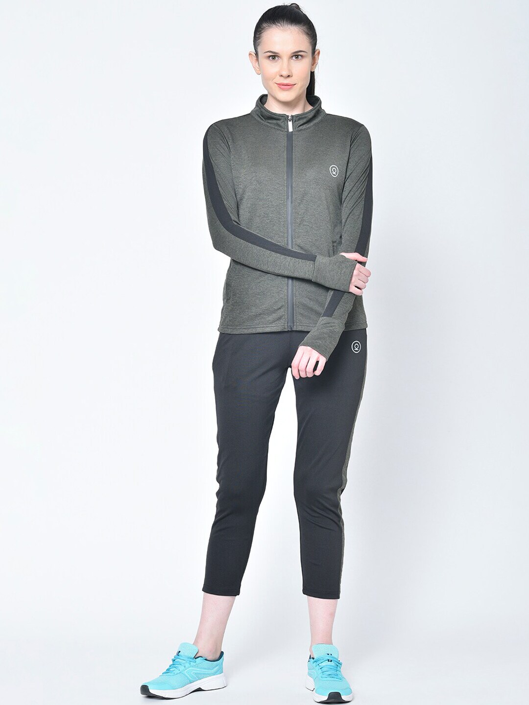 Chkokko Women Olive Green & Black Solid Tracksuit Price in India