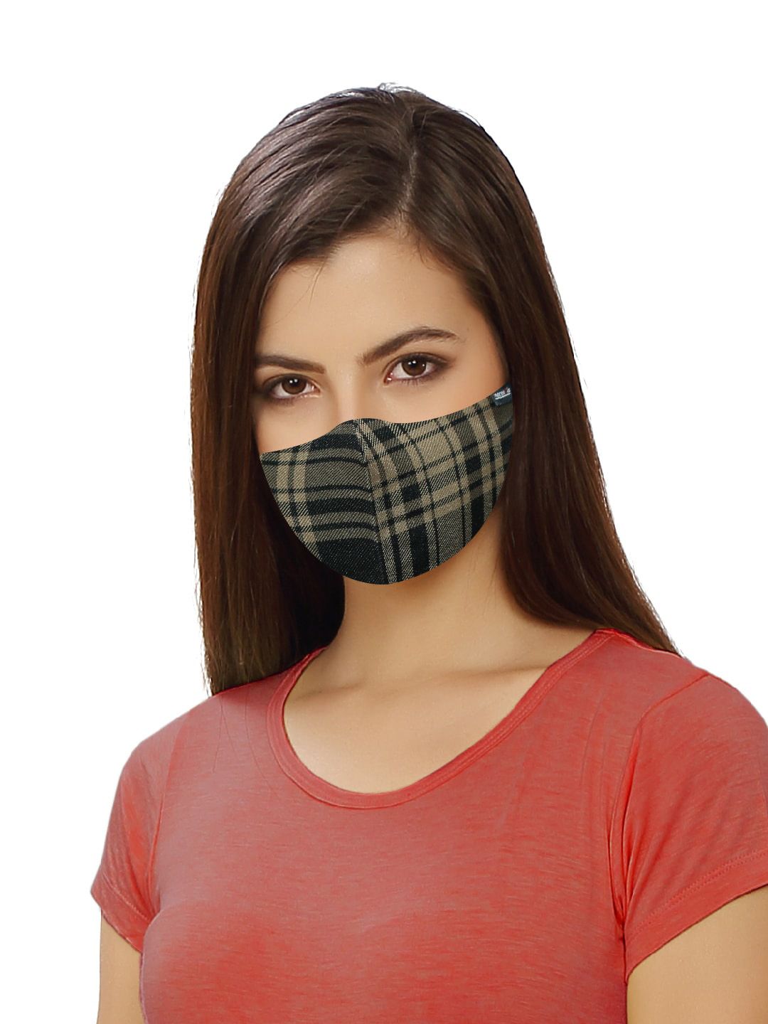 inocenCia Unisex Cream-coloured & Black Striped 2-Ply Anti-Dust Reusable Face Mask Price in India