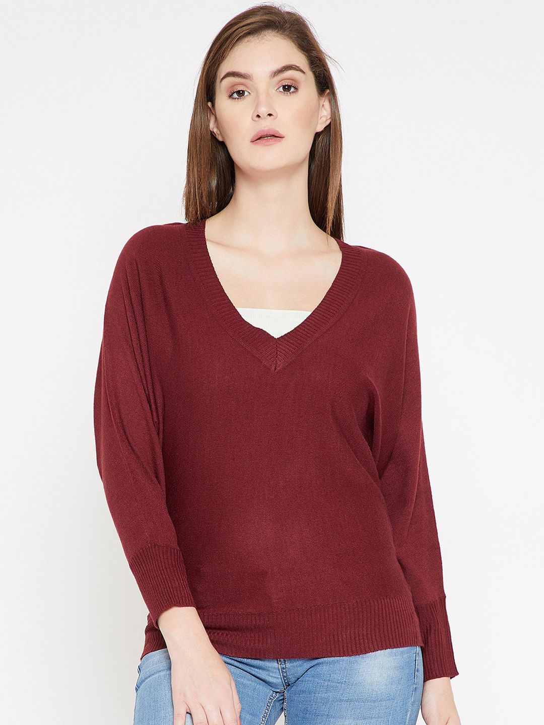 Carlton London Women Maroon Solid Pullover Sweater Price in India