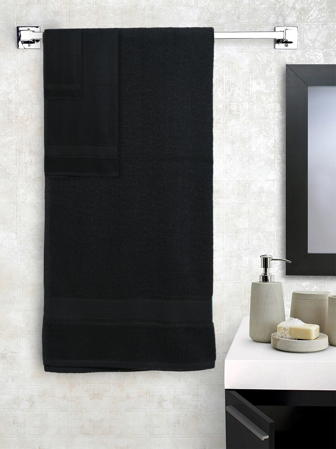 SWHF Unisex Pack Of 6 Black Solid 450 GSM Towels Price in India