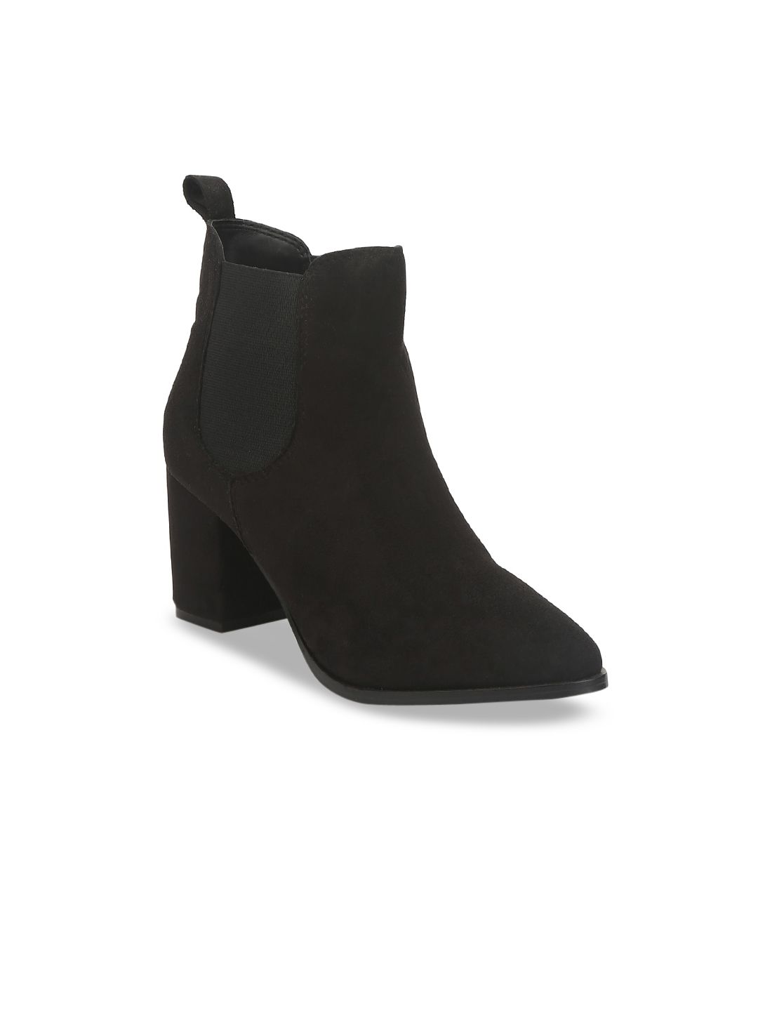 Truffle Collection Women Black Solid Suede Heeled Boots Price in India