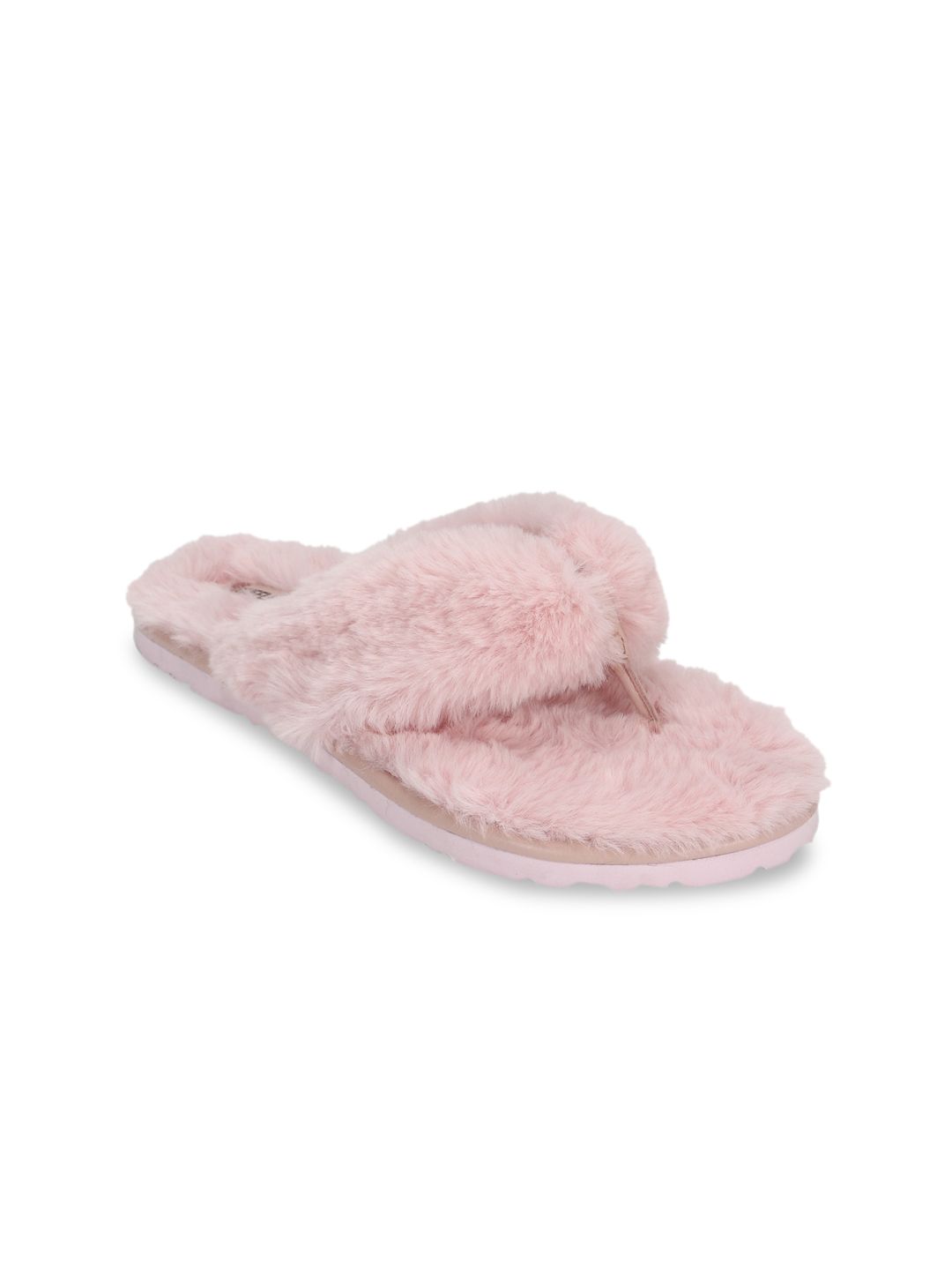 Truffle Collection Women Pink Solid Faux Fur Room Slippers Price in India