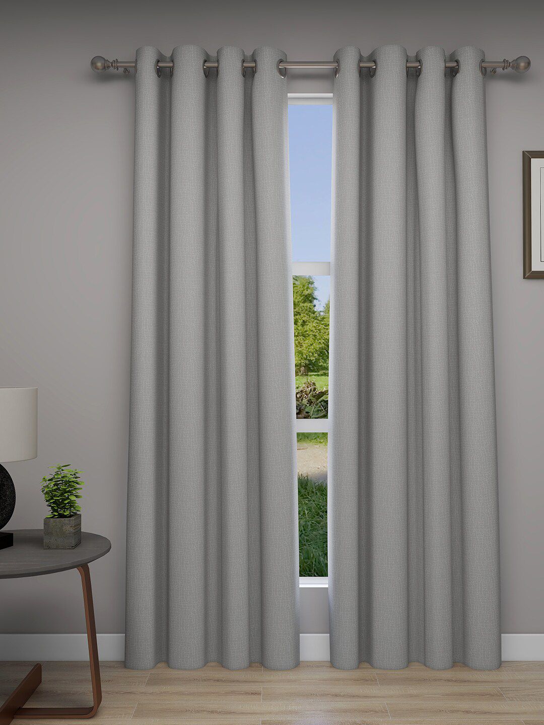 GM Grey Set of 2 Jacquard Woven Grommet Door Curtain Price in India