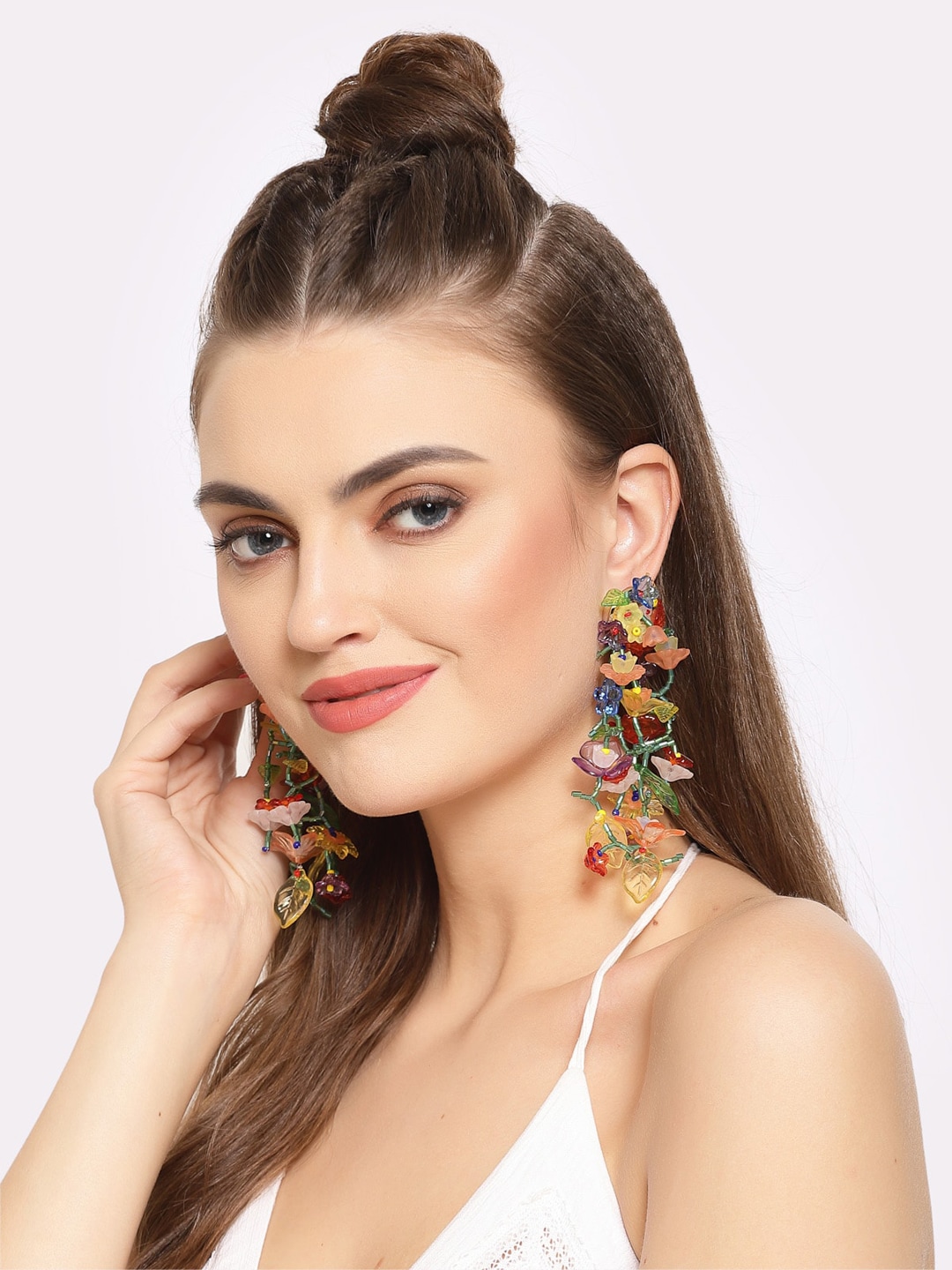 AVANT-GARDE PARIS Multicoloured Floral Drop Earrings Price in India