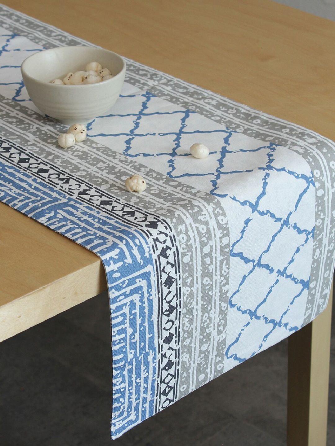 House This White & Blue Printed Table Runner Price in India