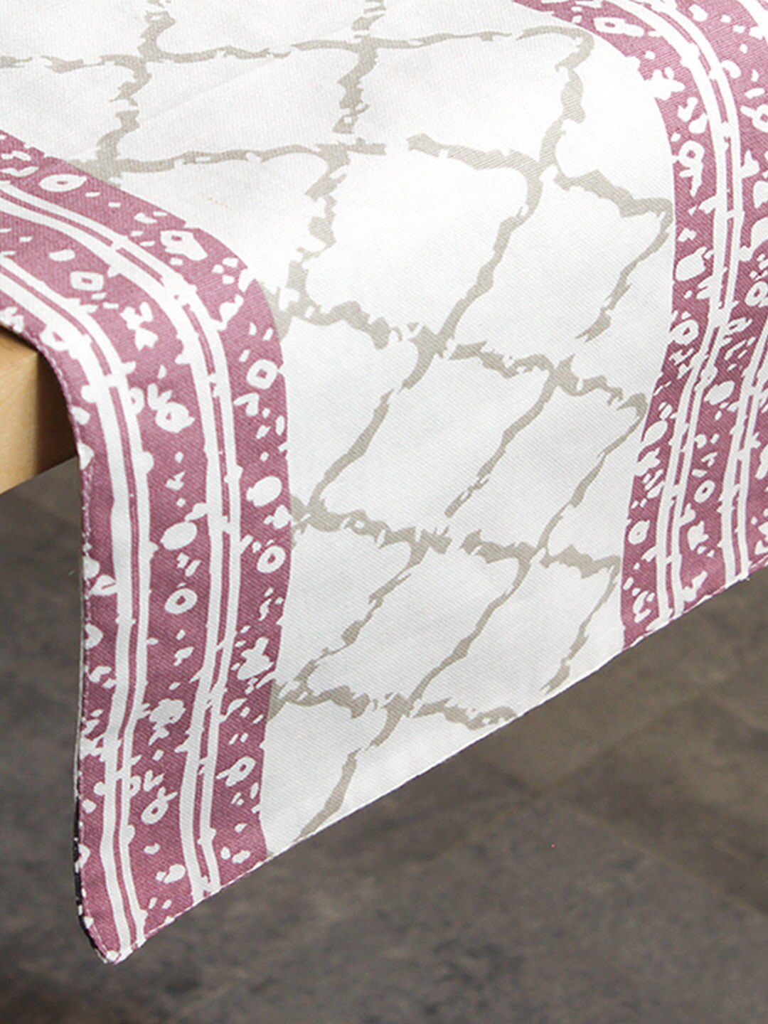 House This White & Purple Printed Cotton Rectangular Table Runner Price in India