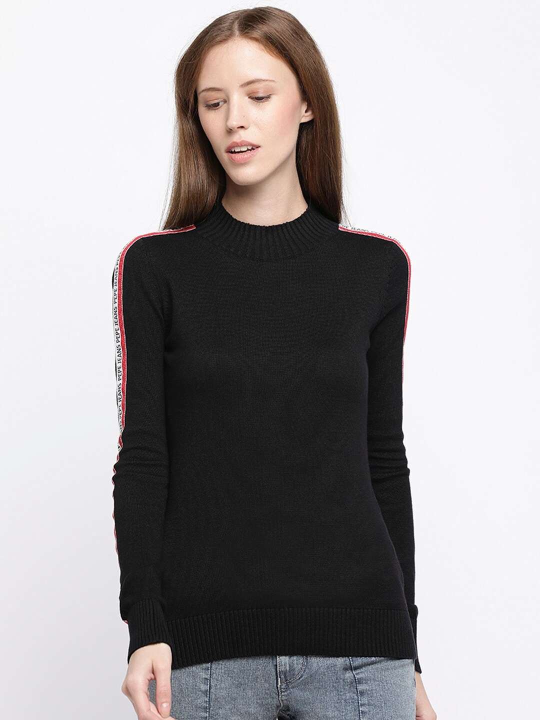 Pepe Jeans Women Black Solid Pullover Sweater Price in India
