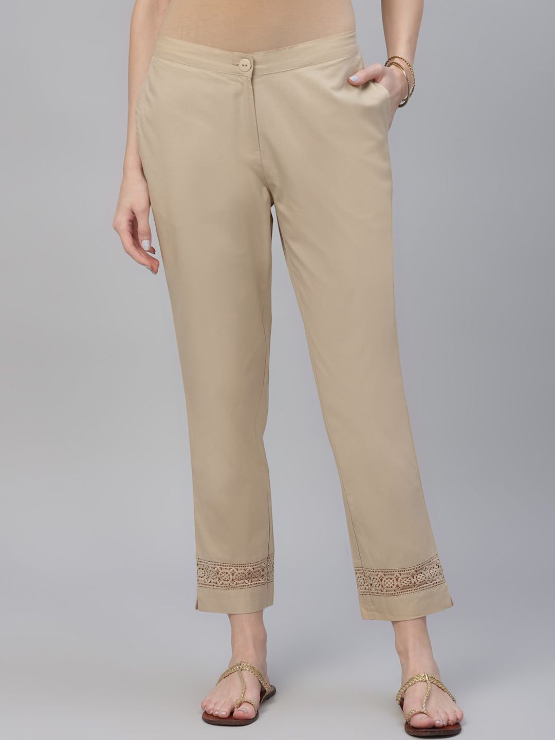 Libas Women Beige Regular Fit Solid Regular Trousers