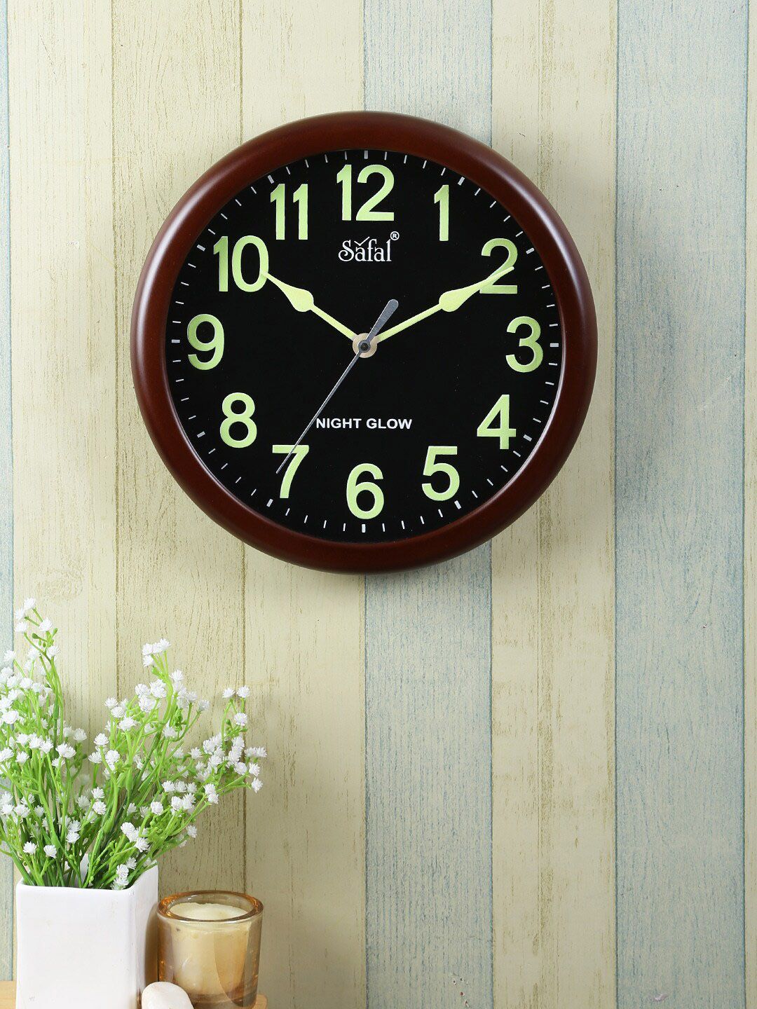 Safal Black & Brown Dial Night Glow Analogue Wall Clock Price in India