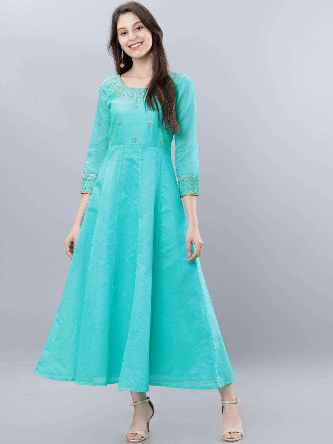 Vishudh Women Blue Embellished Maxi Dress Price in India