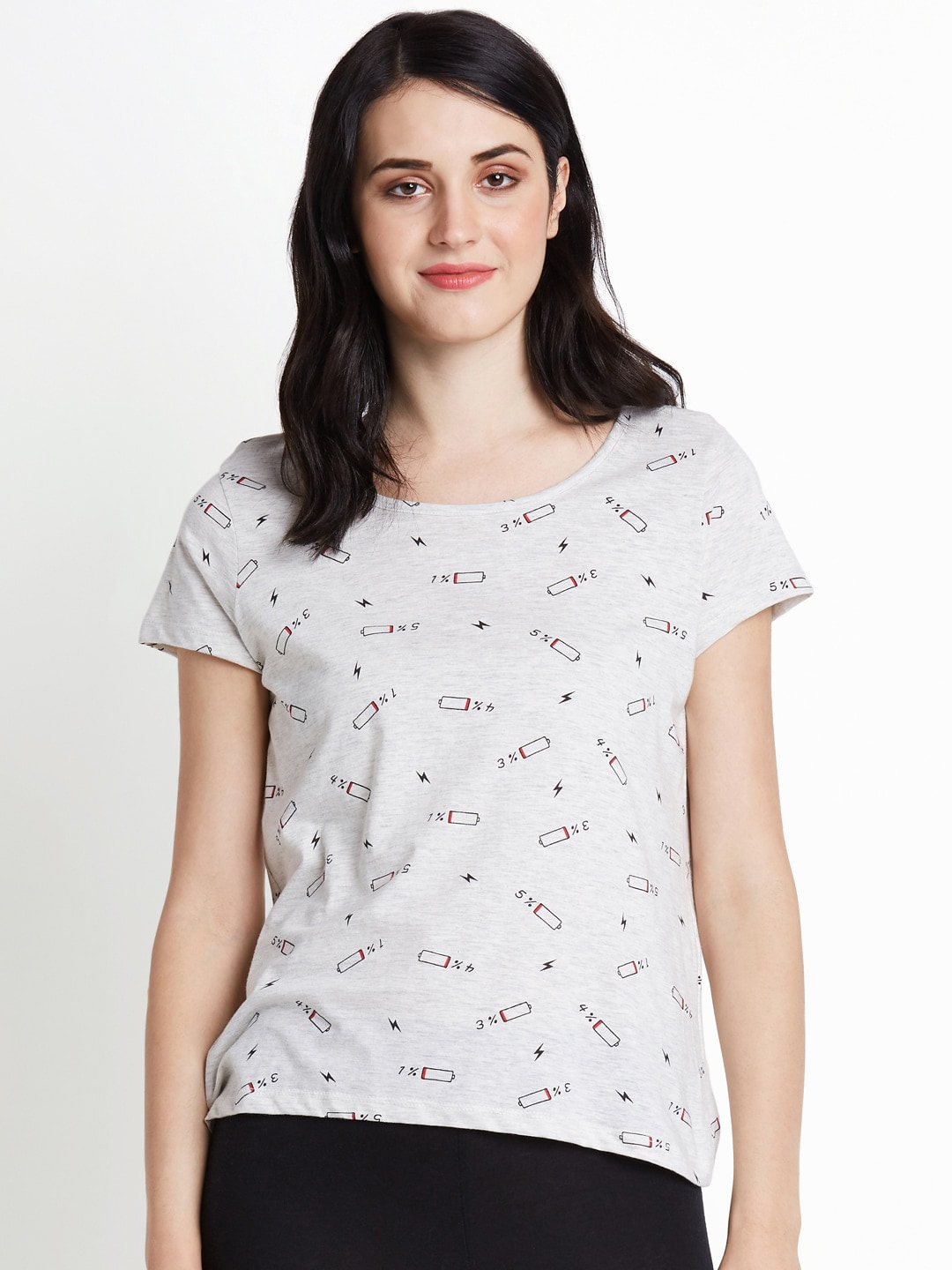 Dreamz by Pantaloons Women Grey Printed Round Neck Lounge T-shirt Price in India