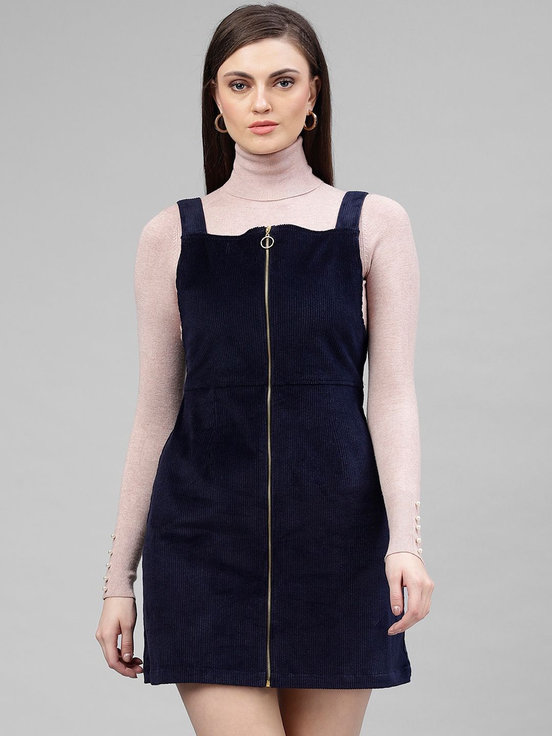 KASSUALLY Women Navy Blue Solid Sheath Dress Price in India
