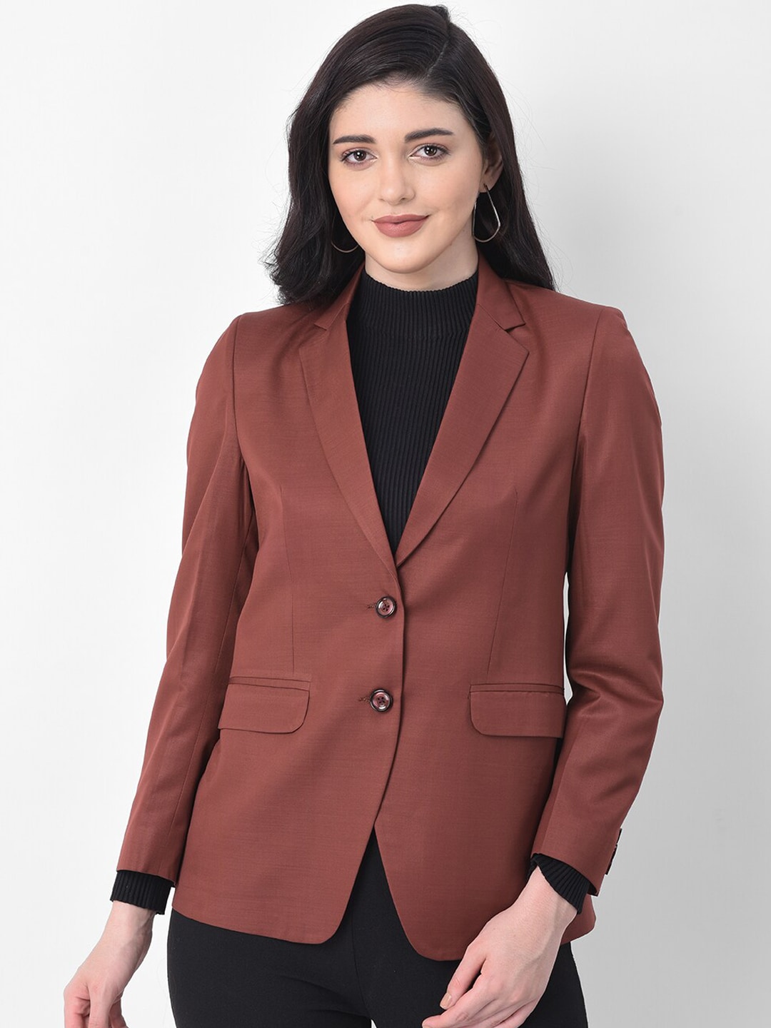 AUDSTRO Women Brown Solid Single-Breasted Formal Blazer Price in India