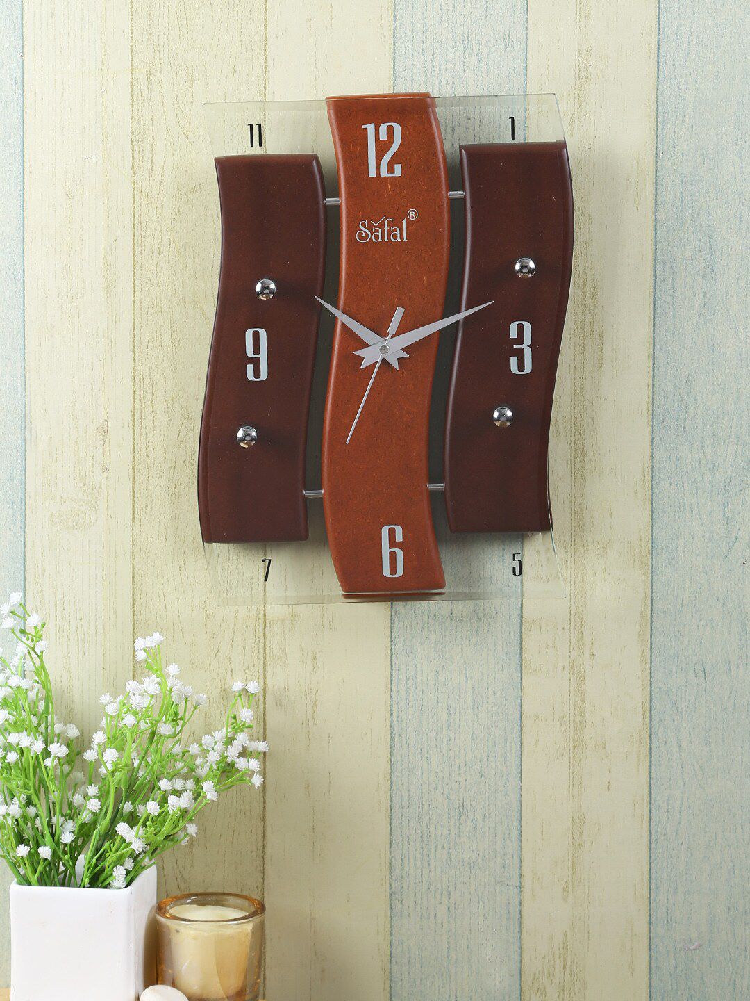Safal Brown 3-Piece Designer View Analogue Wall Clock Price in India