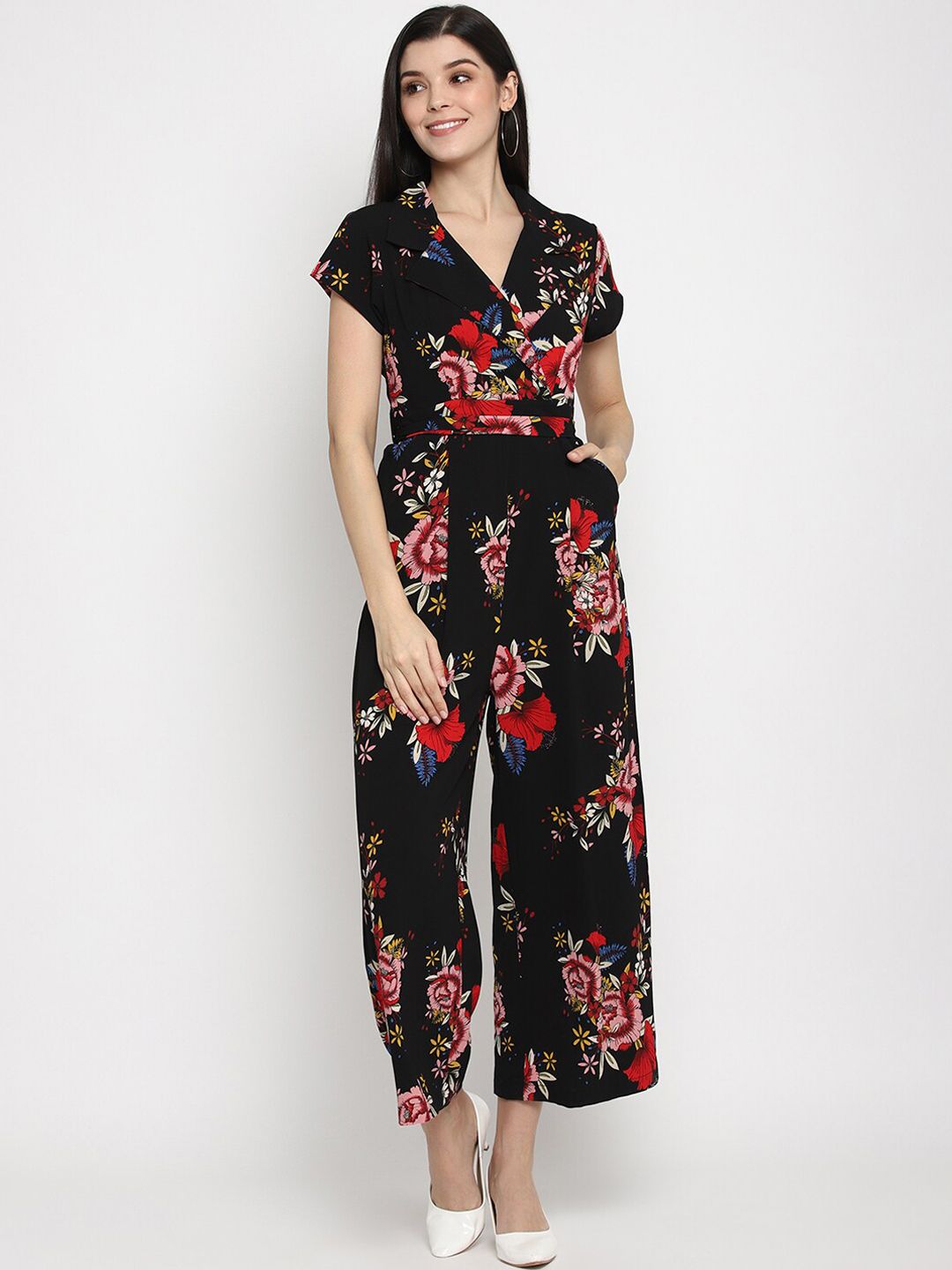 The Vanca Women Black & Red Printed Culotte Jumpsuit Price in India